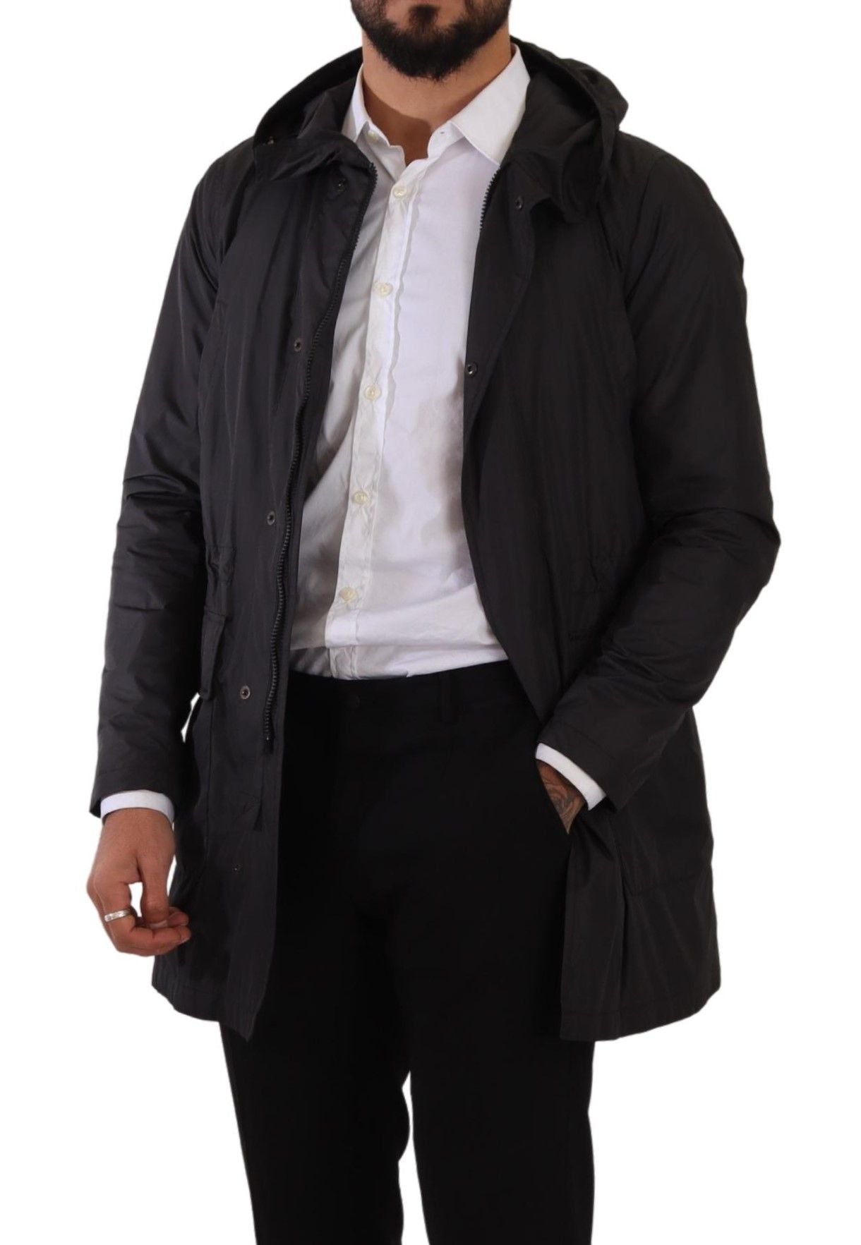 Dolce & Gabbana Black Polyester Hooded Parka Coat Jacket - DEA STILOSA MILANO