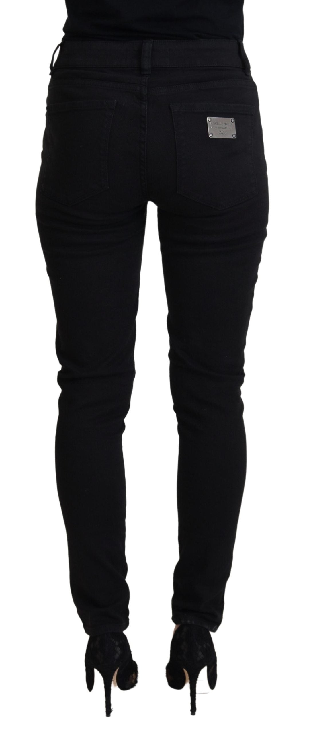 Dolce & Gabbana Black Cotton Skinny Mid Waist Denim Jeans - DEA STILOSA MILANO