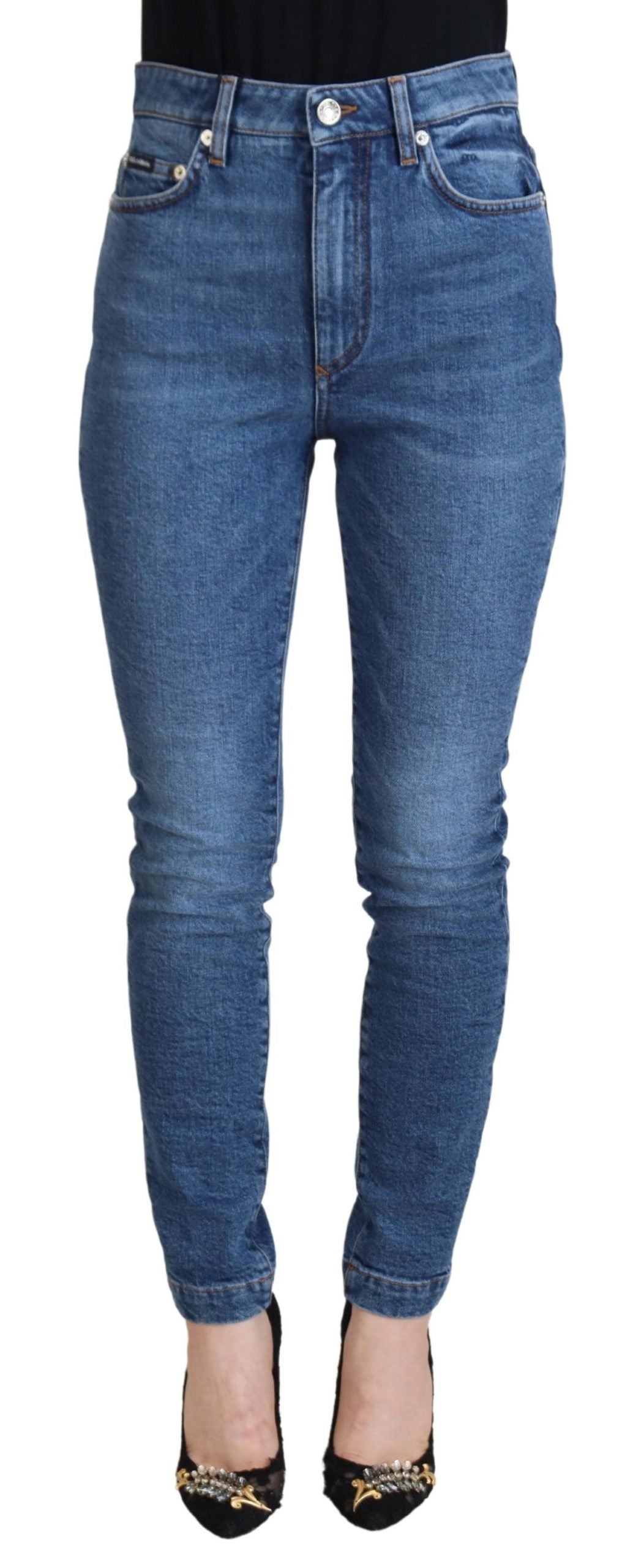 Dolce & Gabbana Blue Cotton Skinny High Waist Denim Jeans - DEA STILOSA MILANO