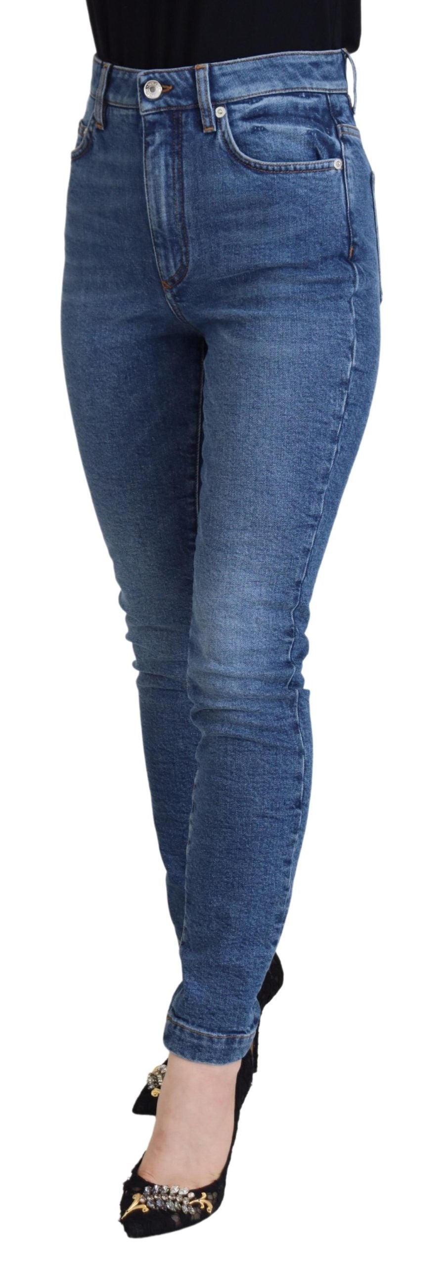 Dolce & Gabbana Blue Cotton Skinny High Waist Denim Jeans - DEA STILOSA MILANO