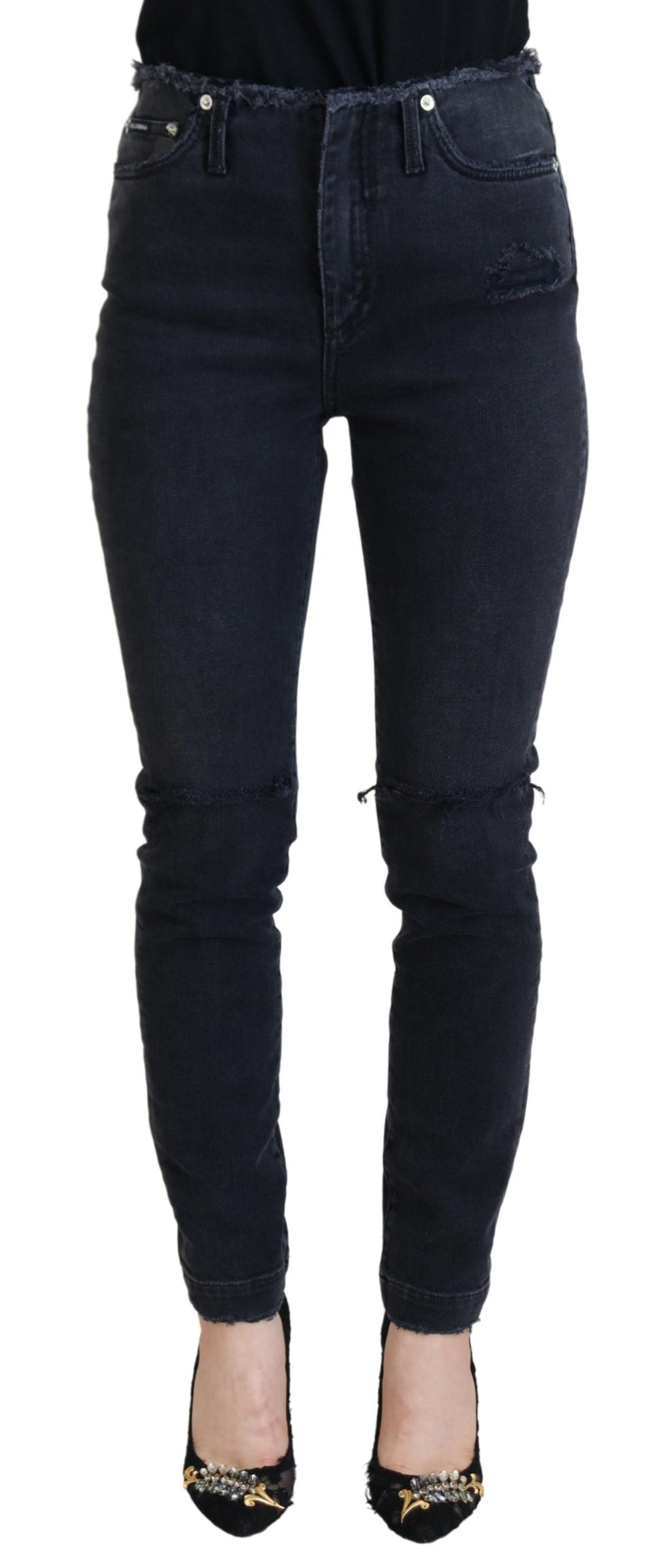 Dolce & Gabbana Black Cotton Skinny High Waist Denim Jeans - DEA STILOSA MILANO