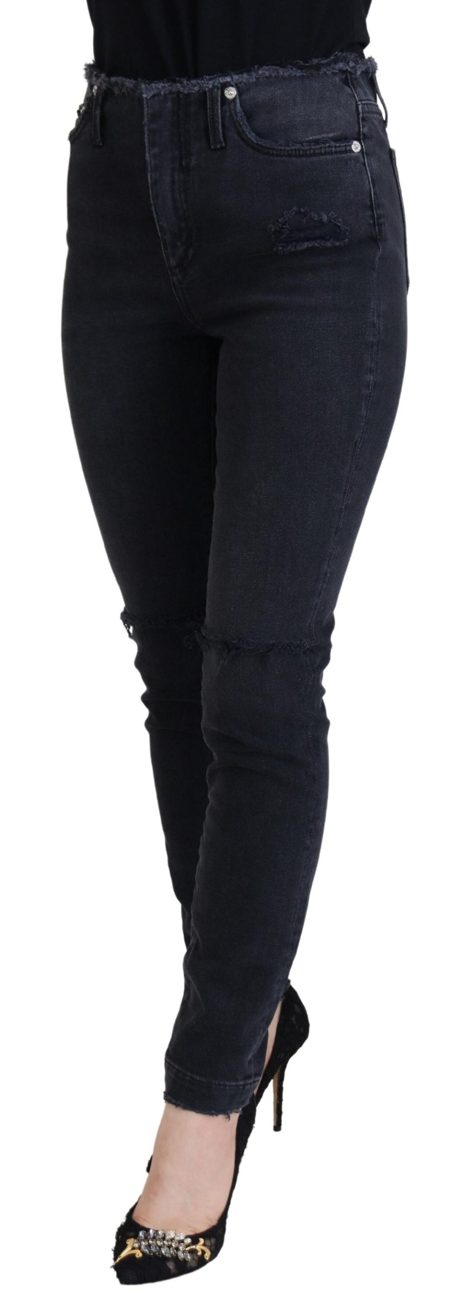 Dolce & Gabbana Black Cotton Skinny High Waist Denim Jeans - DEA STILOSA MILANO