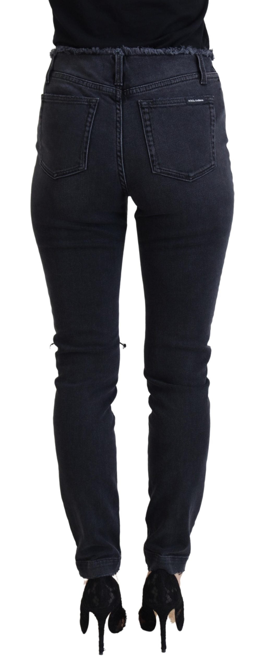 Dolce & Gabbana Black Cotton Skinny High Waist Denim Jeans - DEA STILOSA MILANO
