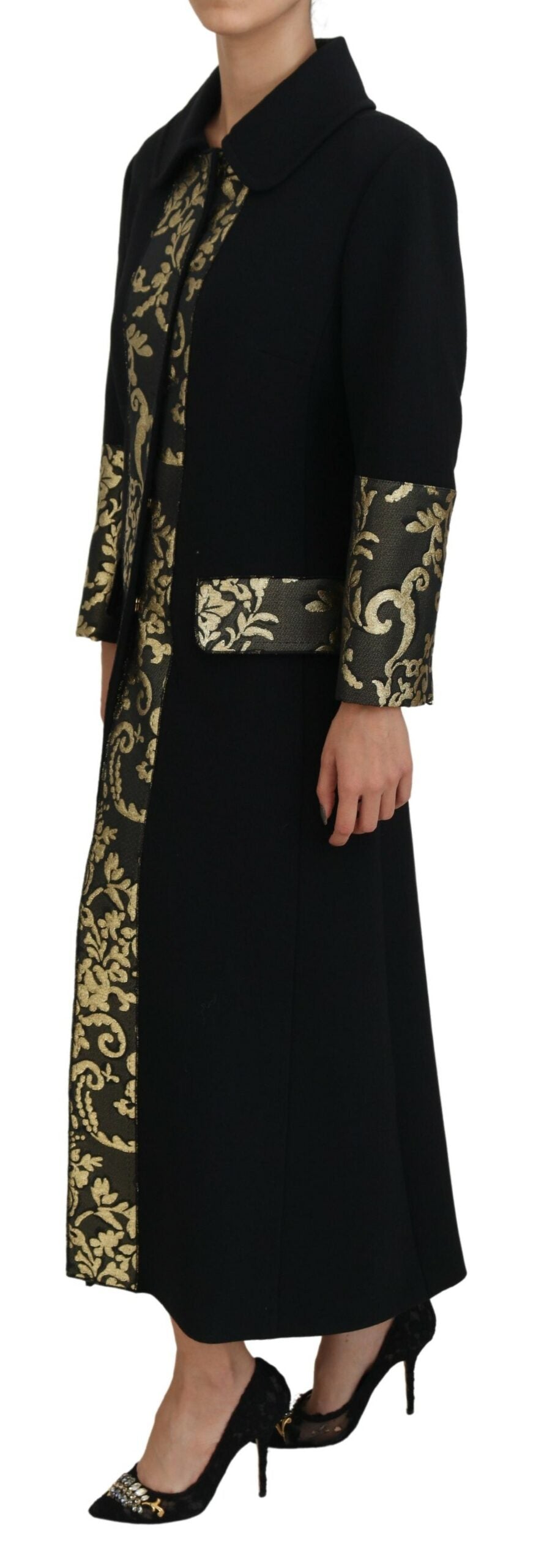 Dolce & Gabbana Black Gold Jacquard Long Trench Coat Jacket - DEA STILOSA MILANO