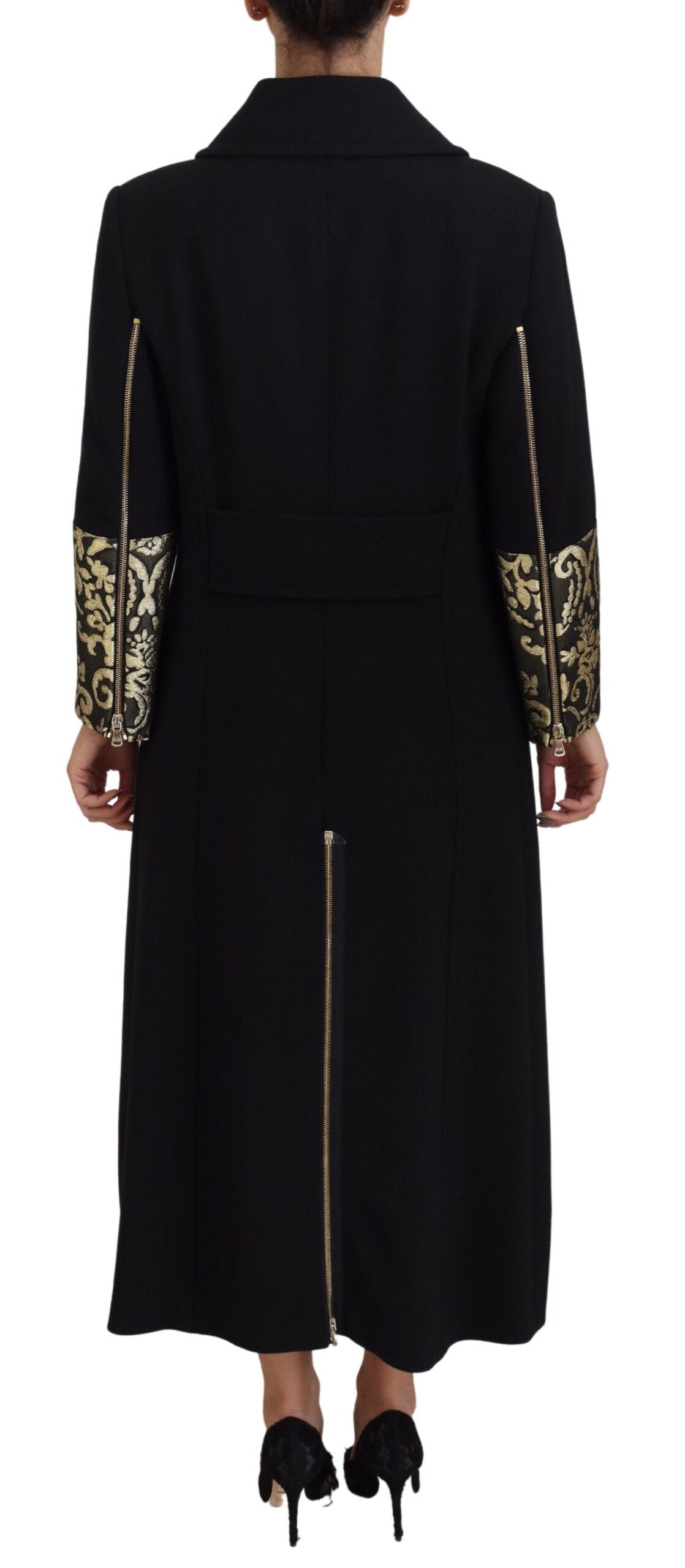Dolce & Gabbana Black Gold Jacquard Long Trench Coat Jacket - DEA STILOSA MILANO