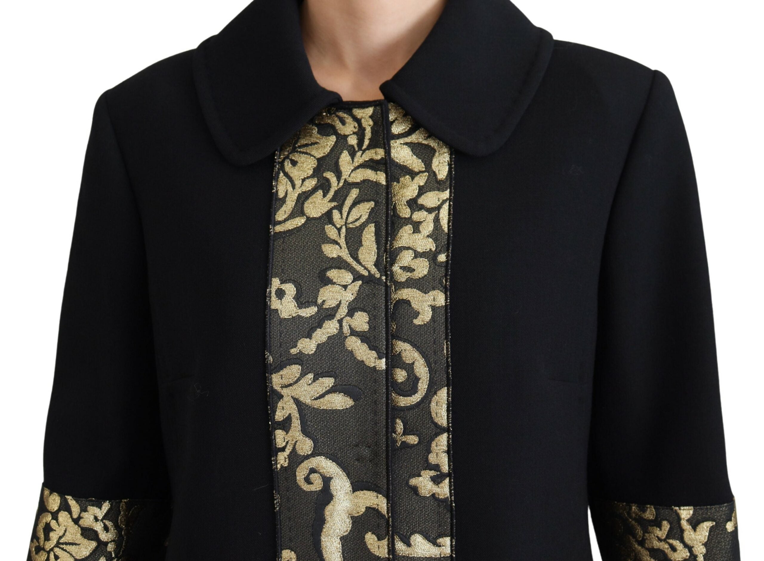 Dolce & Gabbana Black Gold Jacquard Long Trench Coat Jacket - DEA STILOSA MILANO