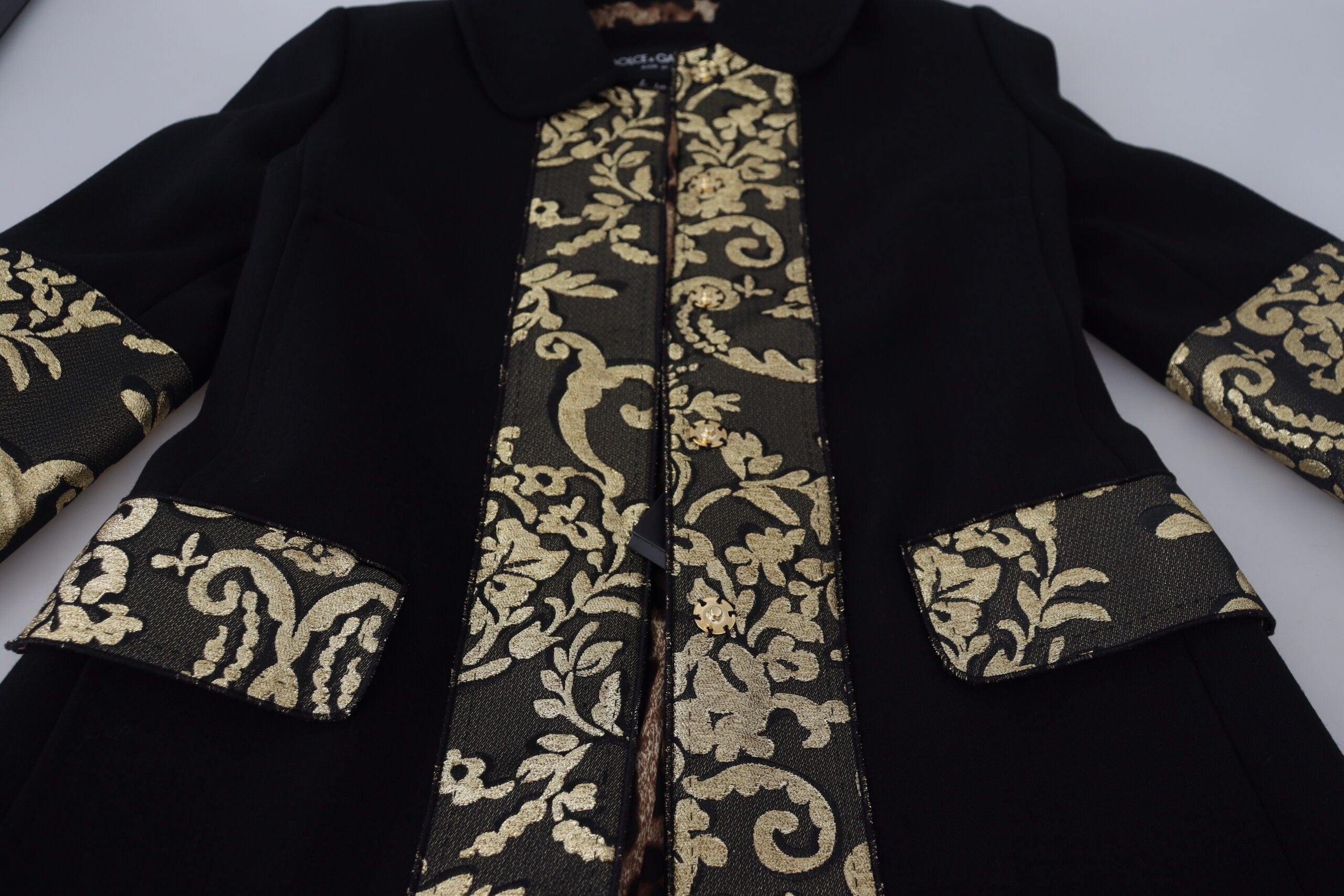Dolce & Gabbana Black Gold Jacquard Long Trench Coat Jacket - DEA STILOSA MILANO