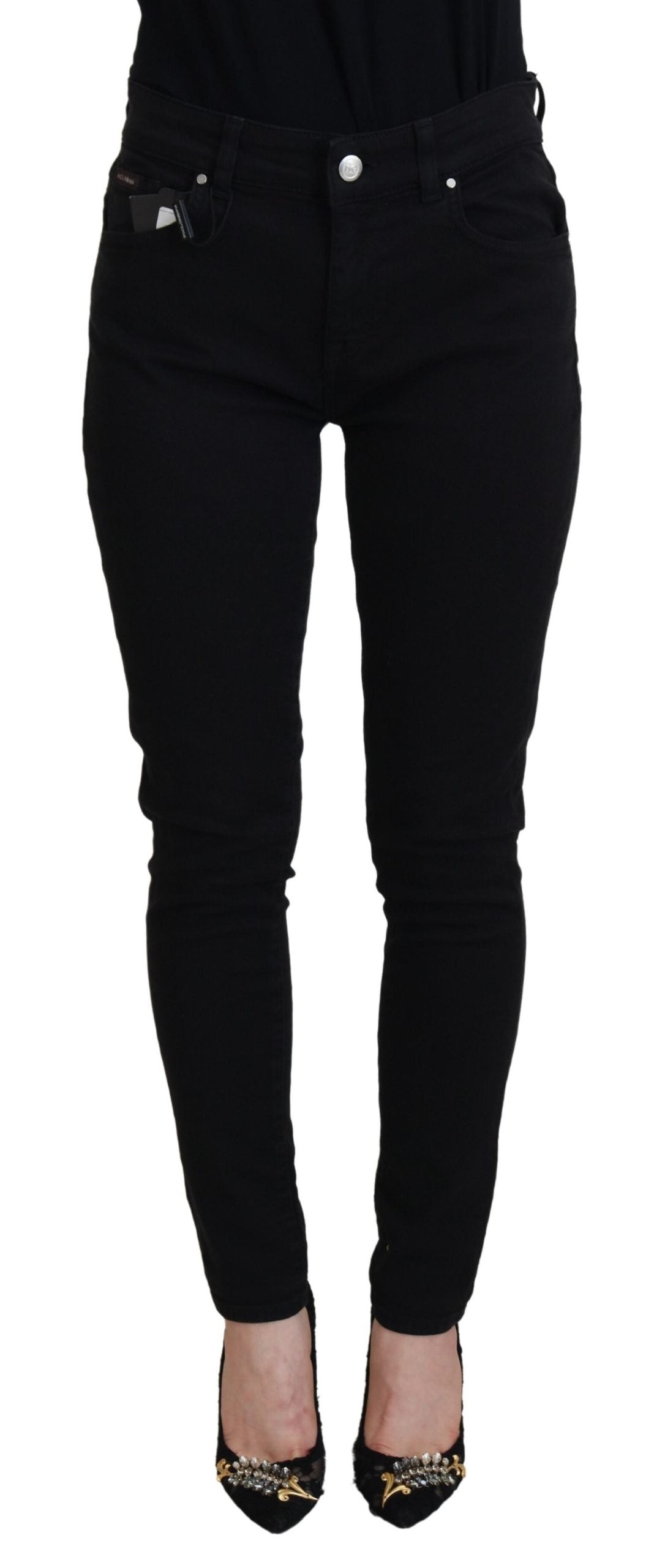 Dolce & Gabbana Black Cotton Skinny Mid Waist Denim Jeans - DEA STILOSA MILANO
