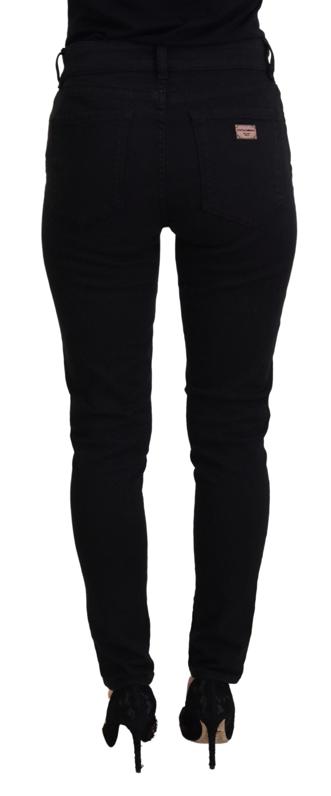 Dolce & Gabbana Black Cotton Skinny Mid Waist Denim Jeans - DEA STILOSA MILANO