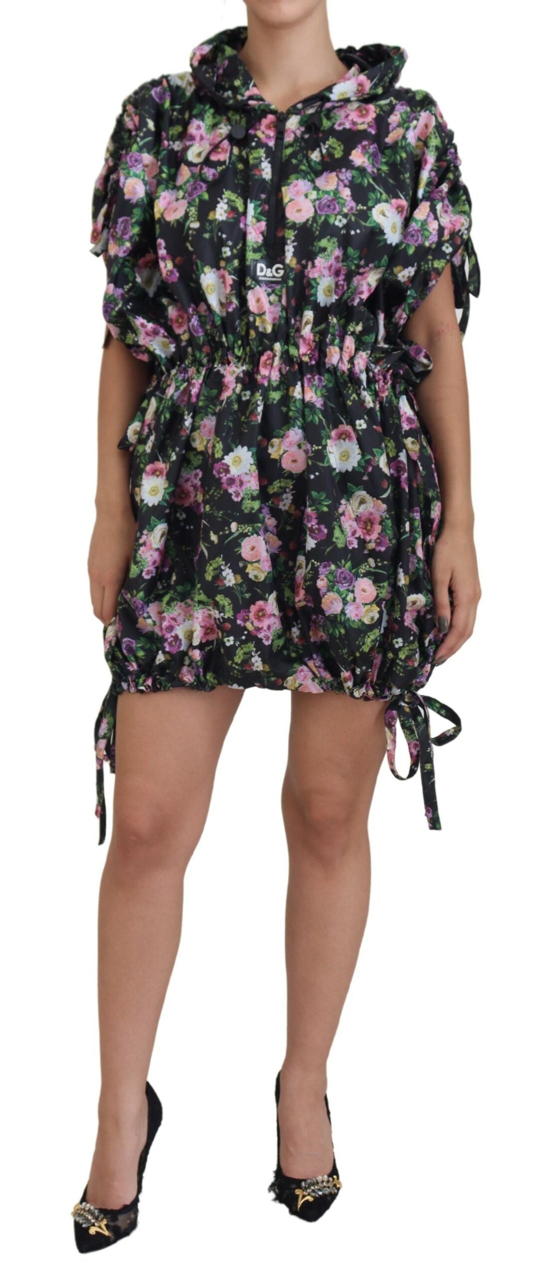 Dolce & Gabbana Black Floral Print Short Sleeves Mini Dress - DEA STILOSA MILANO
