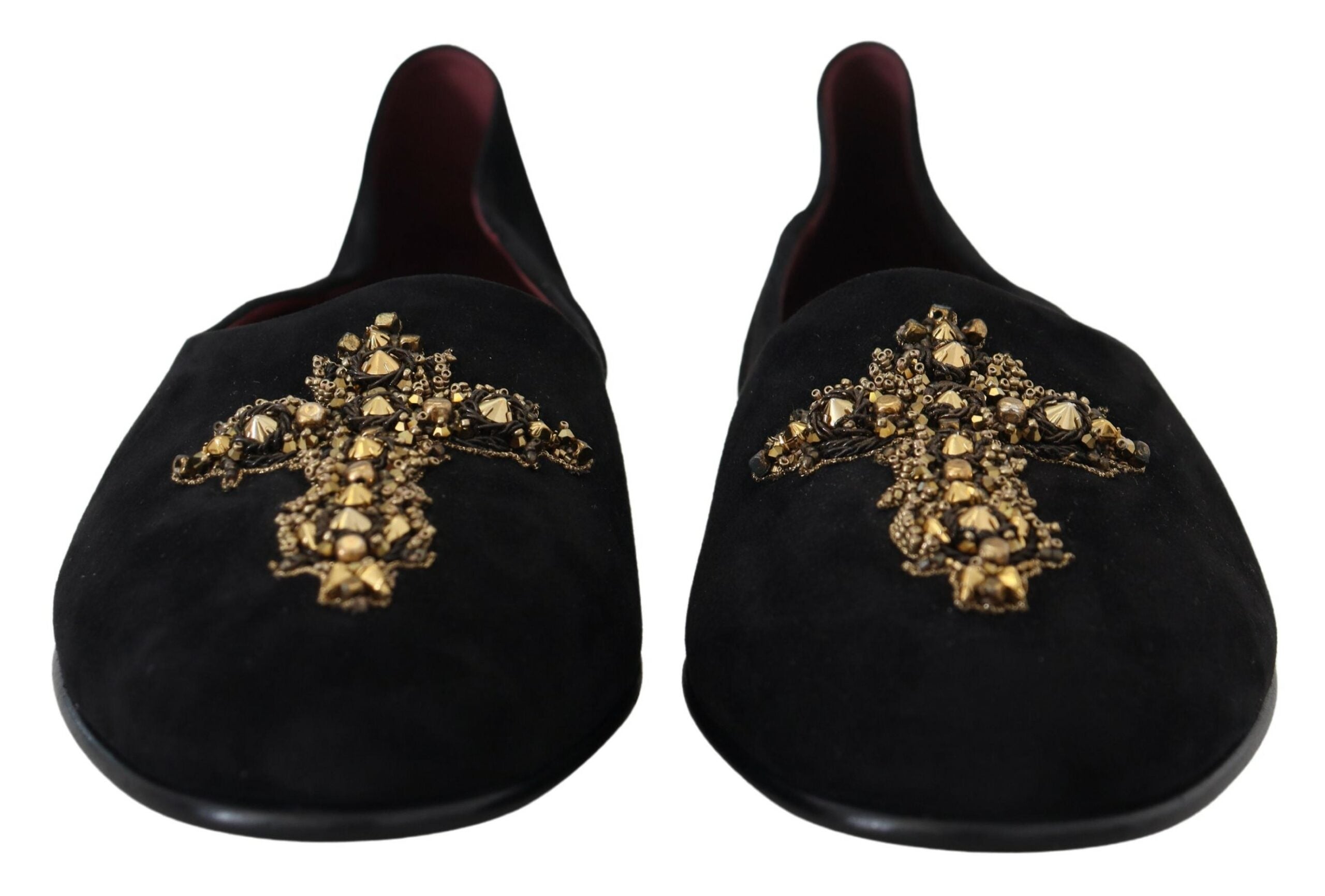 Dolce & Gabbana Black Suede Gold Cross Slip On Loafers Shoes - DEA STILOSA MILANO