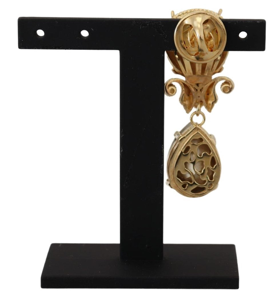 Dolce & Gabbana Gold Tone Brass Crystal Jewelry Dangling Pin Brooch - DEA STILOSA MILANO