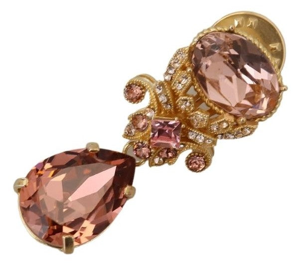 Dolce & Gabbana Gold Tone Brass Crystal Jewelry Dangling Pin Brooch - DEA STILOSA MILANO