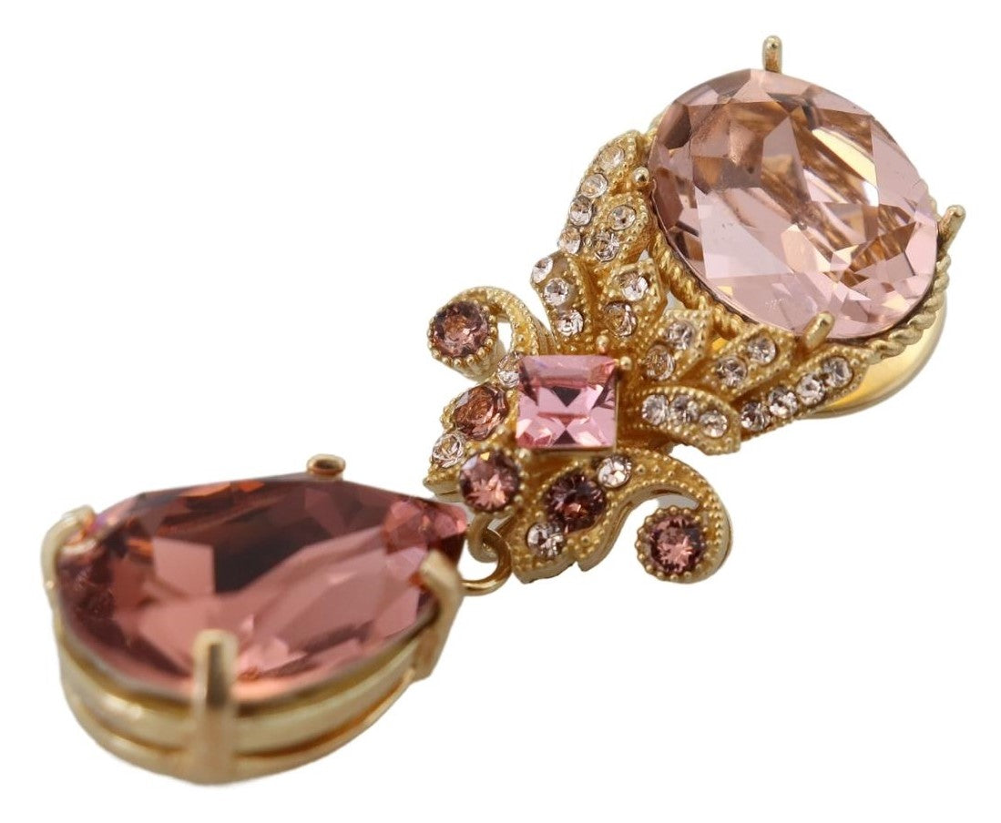 Dolce & Gabbana Gold Tone Brass Crystal Jewelry Dangling Pin Brooch - DEA STILOSA MILANO