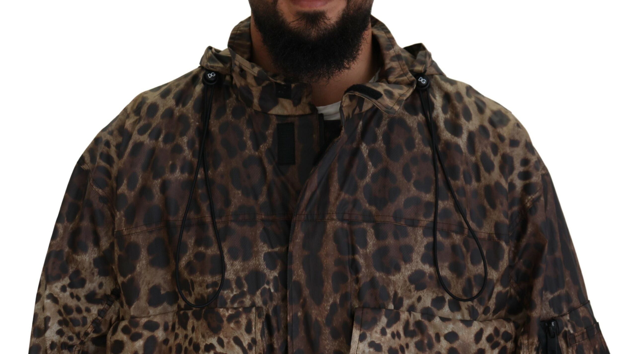 Dolce & Gabbana Brown Leopard Print Men Hooded Jacket - DEA STILOSA MILANO