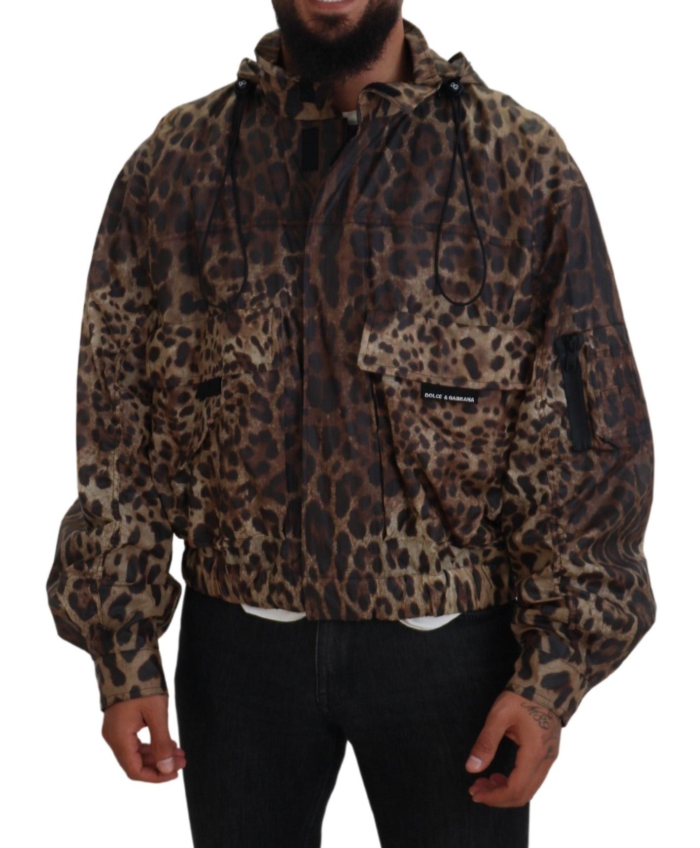 Dolce & Gabbana Brown Leopard Print Men Hooded Jacket - DEA STILOSA MILANO