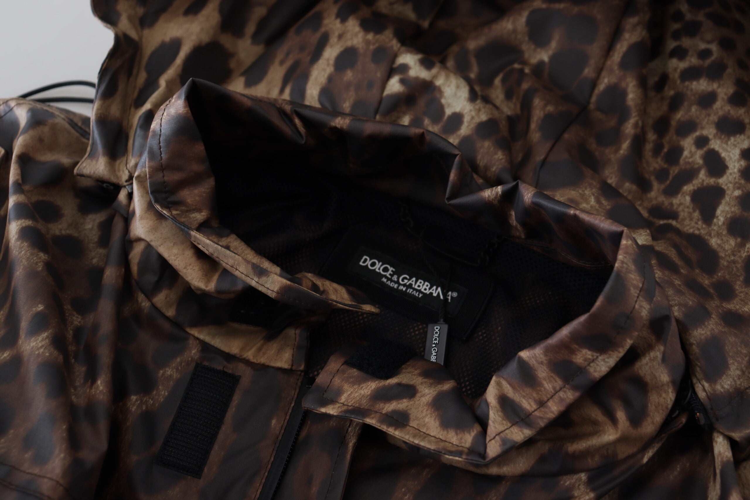 Dolce & Gabbana Brown Leopard Print Men Hooded Jacket - DEA STILOSA MILANO