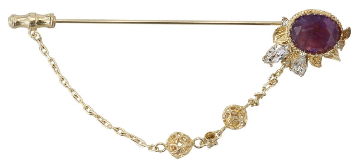 Dolce & Gabbana Gold Tone 925 Sterling Silver Crystal Chain Pin Brooch - DEA STILOSA MILANO