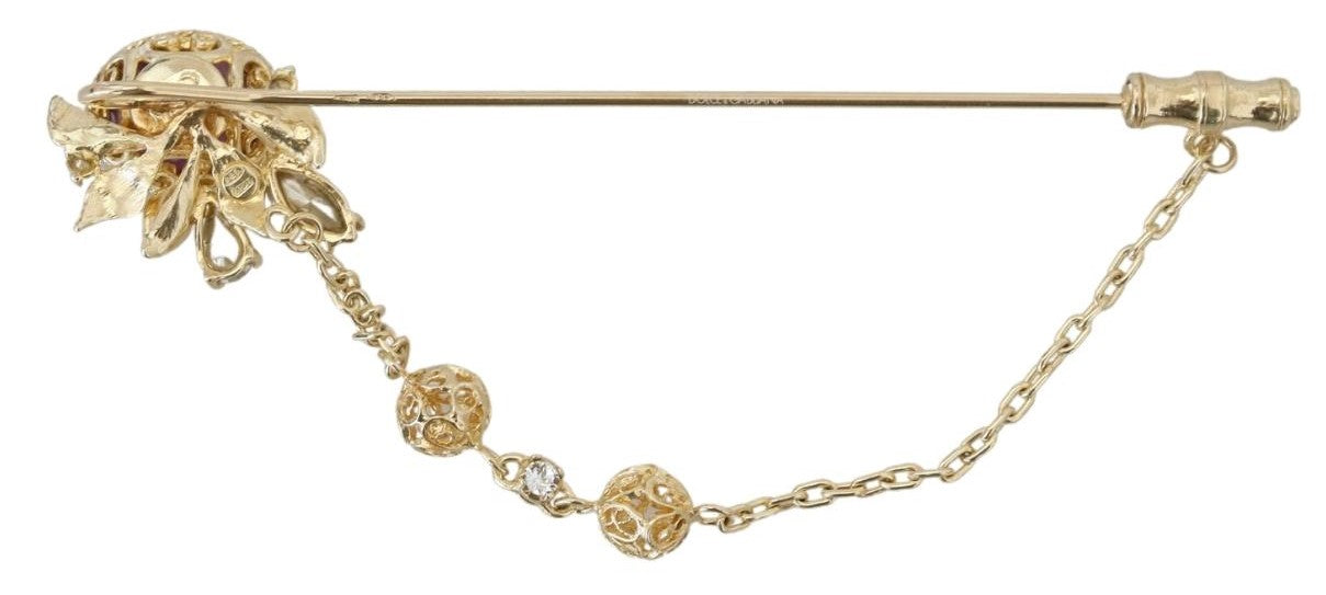 Dolce & Gabbana Gold Tone 925 Sterling Silver Crystal Chain Pin Brooch - DEA STILOSA MILANO
