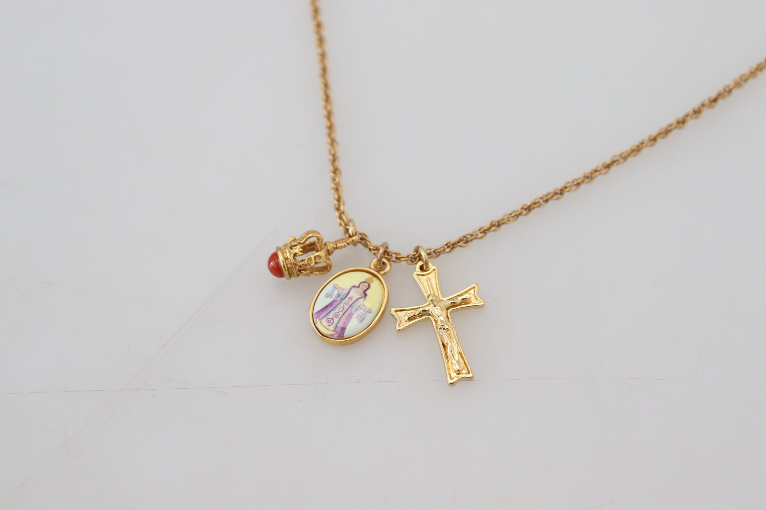 Dolce & Gabbana Gold Brass Chain Religious Cross Pendant Charm Necklace - DEA STILOSA MILANO