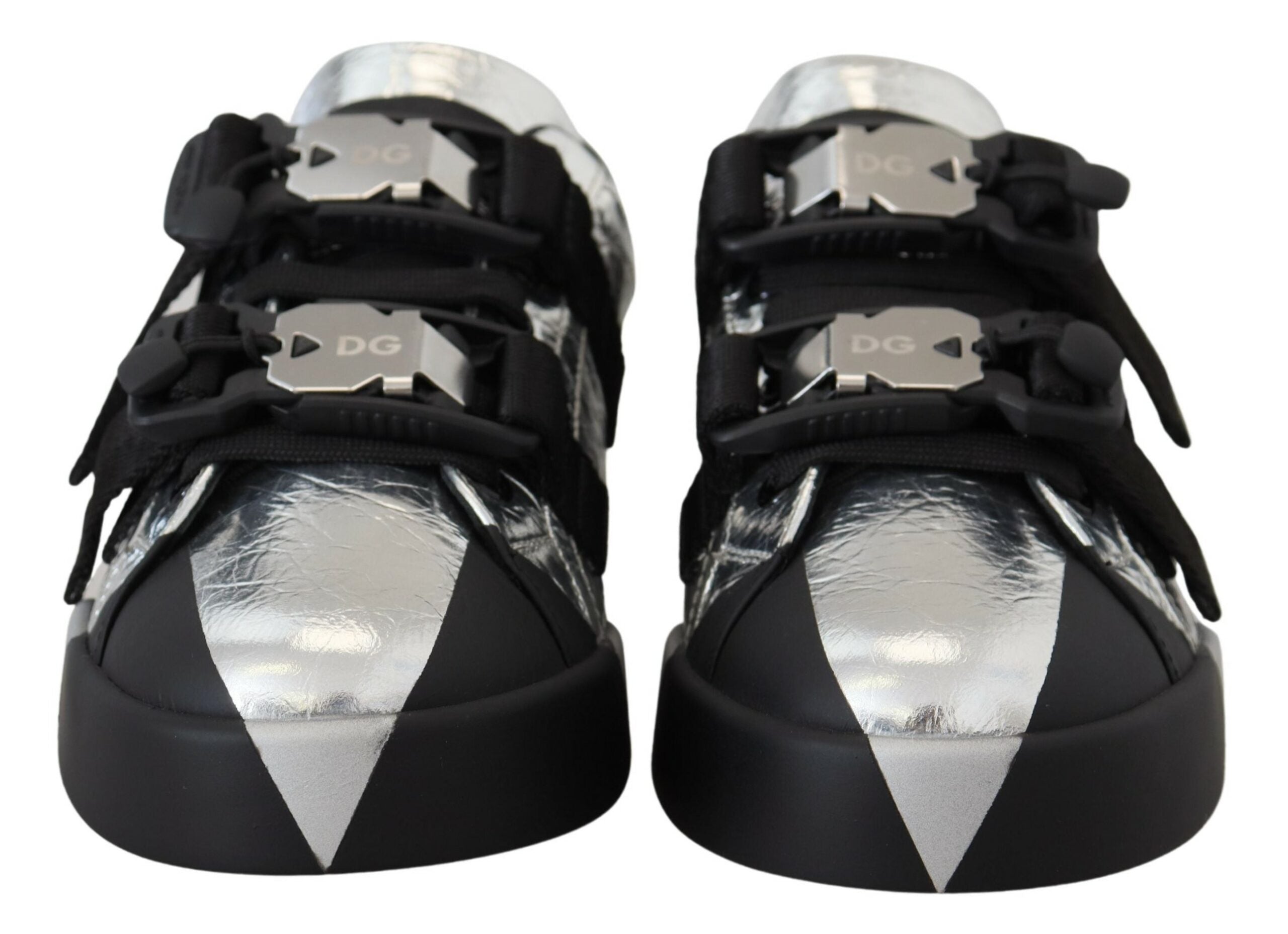 Dolce & Gabbana Black Silver Leather Low Top Sneakers Casual Shoes - DEA STILOSA MILANO
