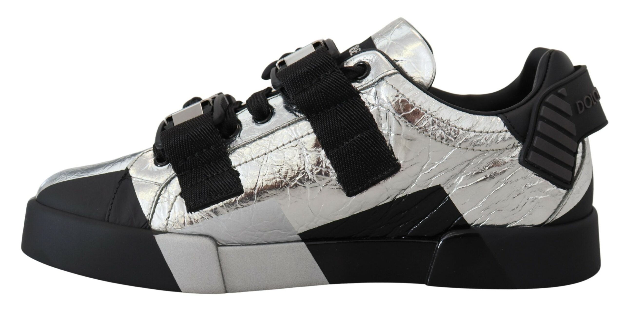 Dolce & Gabbana Black Silver Leather Low Top Sneakers Casual Shoes - DEA STILOSA MILANO