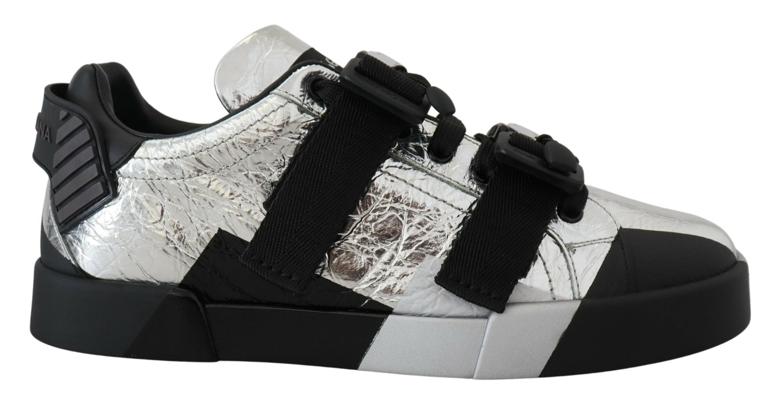 Dolce & Gabbana Black Silver Leather Low Top Sneakers Casual Shoes - DEA STILOSA MILANO