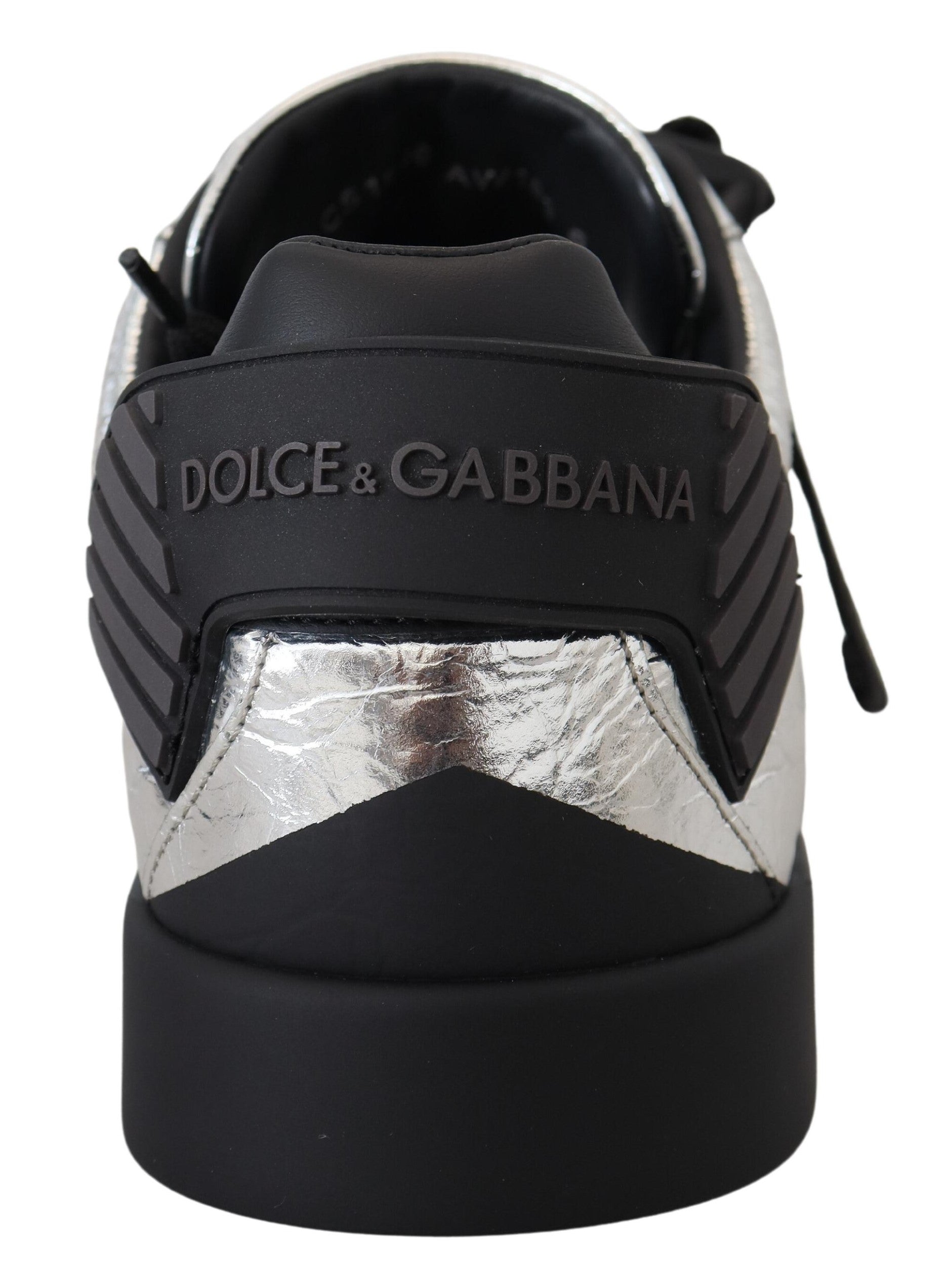 Dolce & Gabbana Black Silver Leather Low Top Sneakers Casual Shoes - DEA STILOSA MILANO