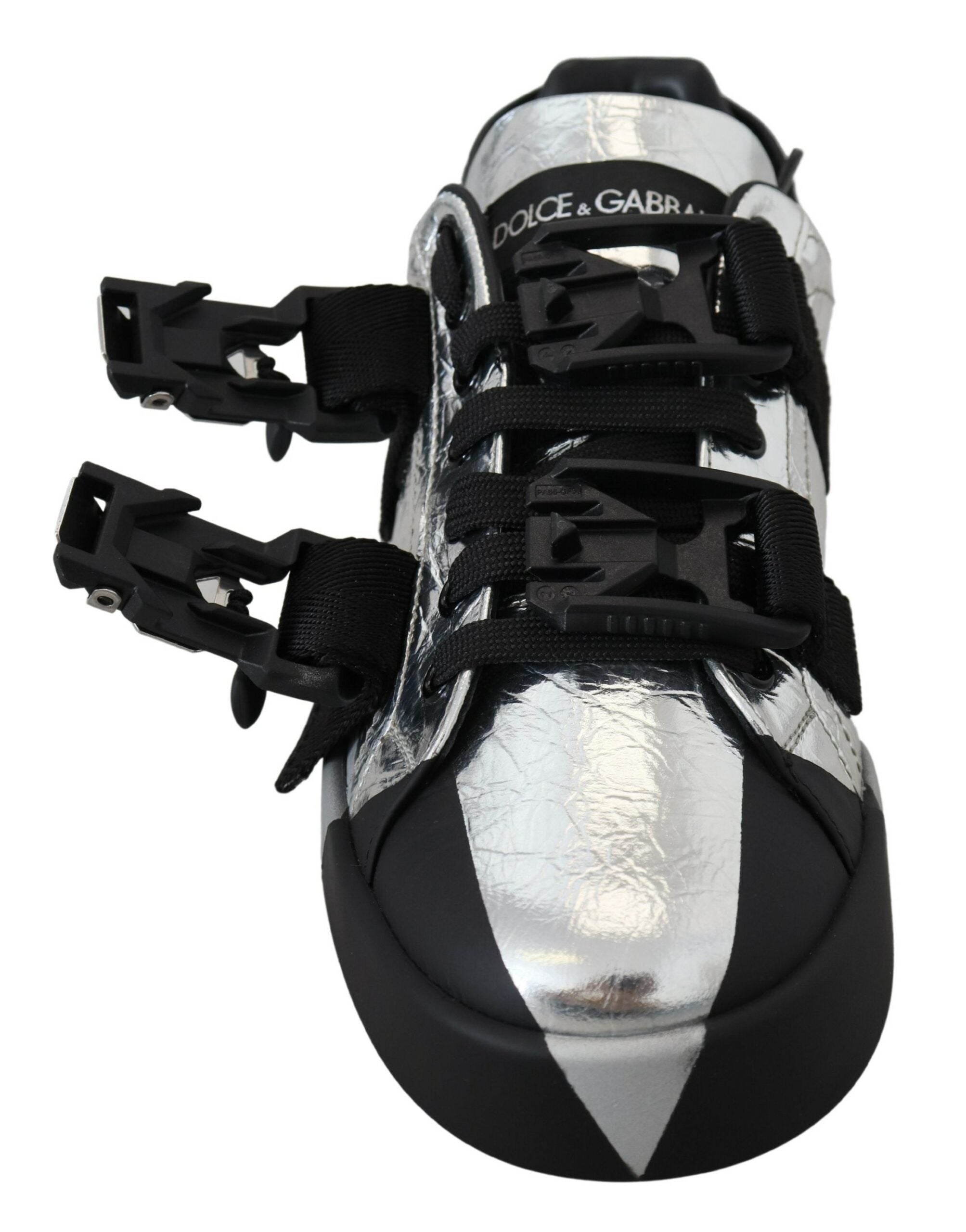 Dolce & Gabbana Black Silver Leather Low Top Sneakers Casual Shoes - DEA STILOSA MILANO