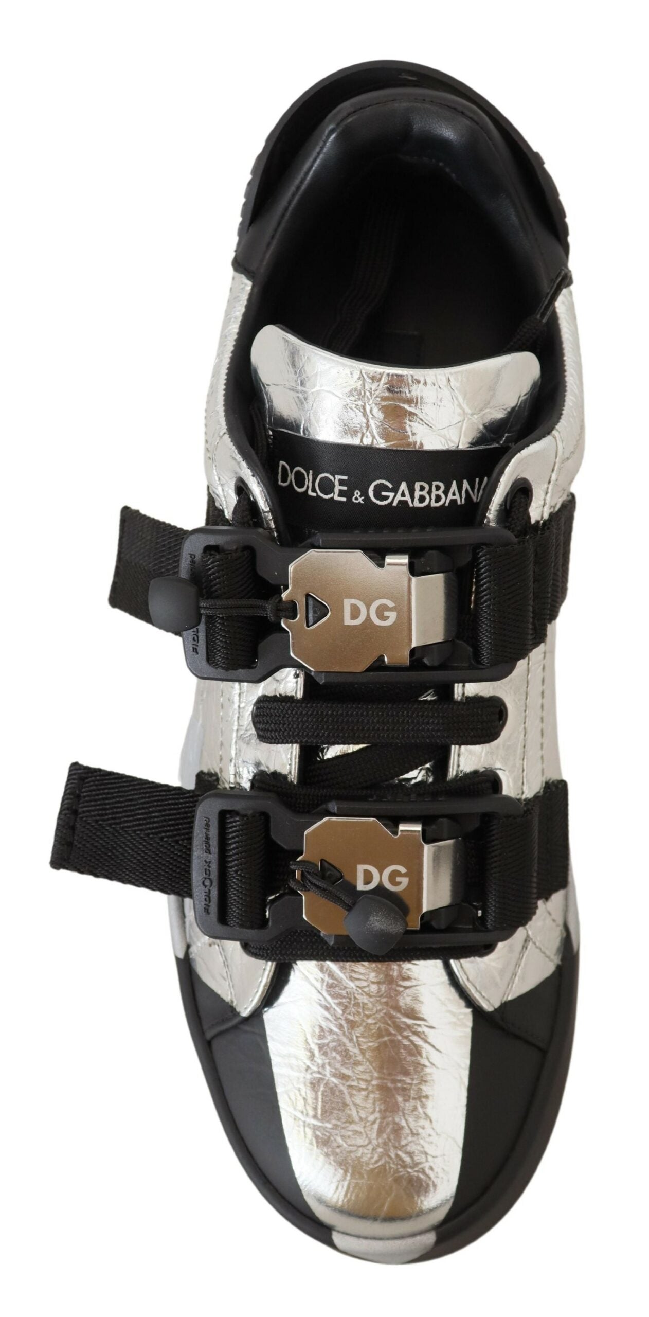 Dolce & Gabbana Black Silver Leather Low Top Sneakers Casual Shoes - DEA STILOSA MILANO