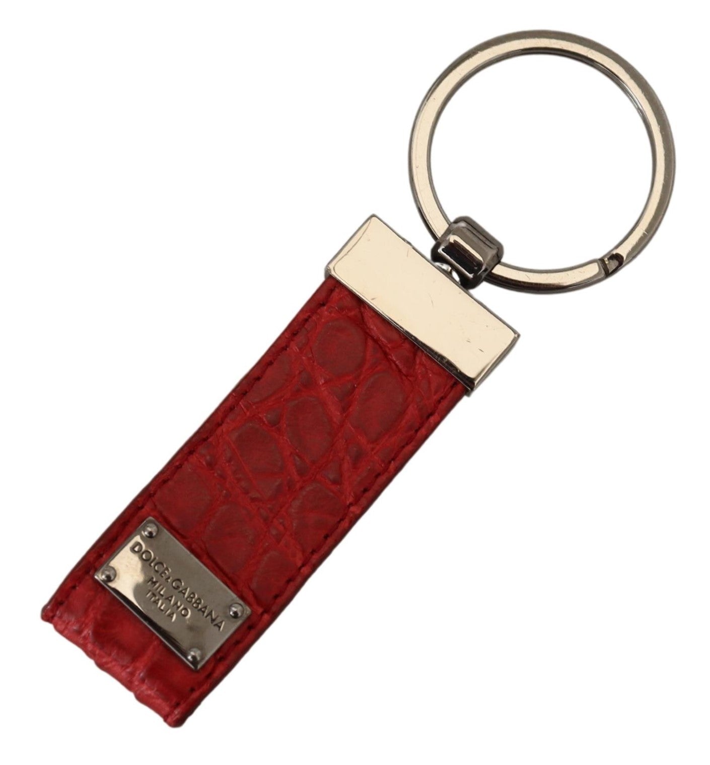 Dolce & Gabbana Red Leather Logo Plaque Silver Brass Keychain - DEA STILOSA MILANO
