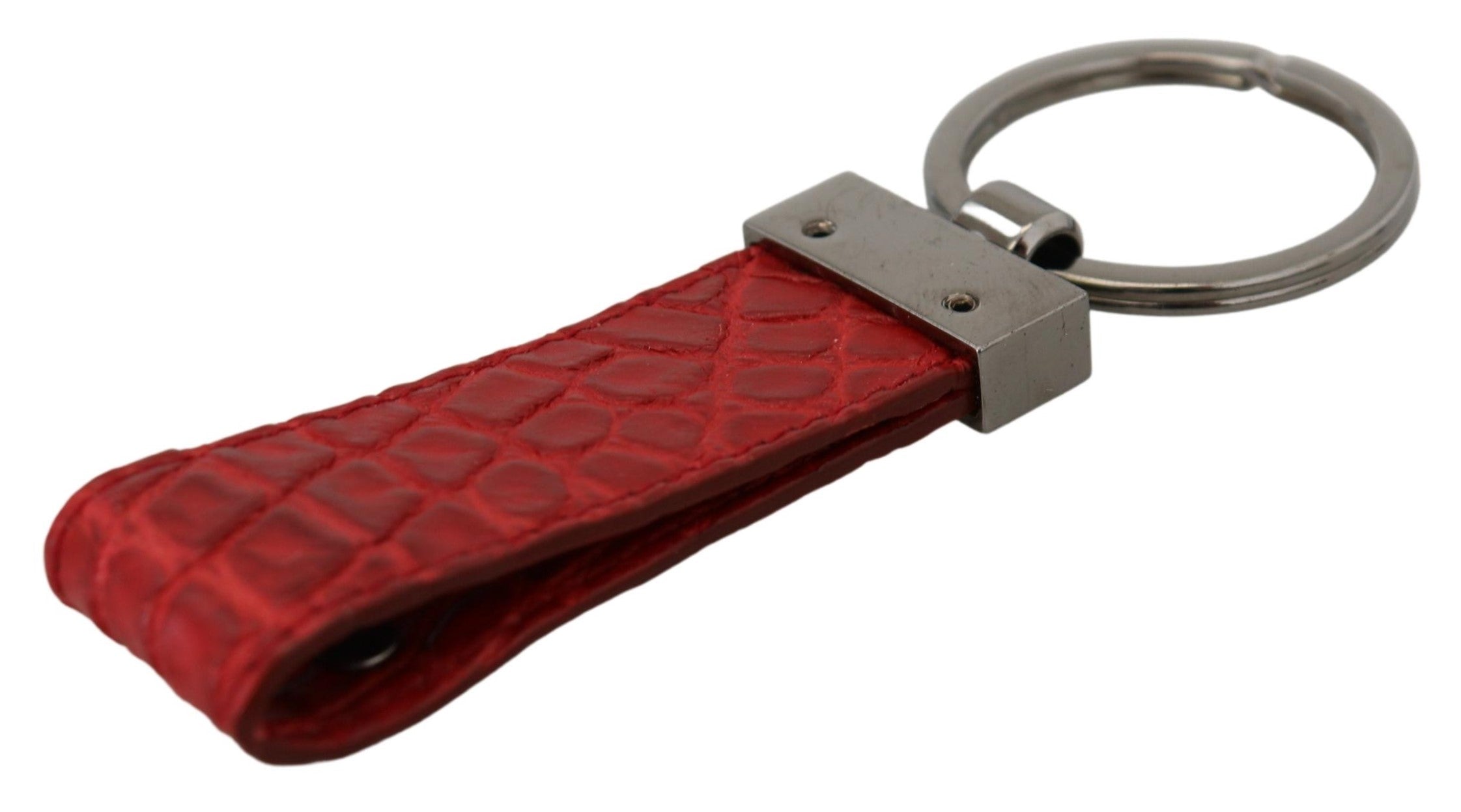 Dolce & Gabbana Red Leather Logo Plaque Silver Brass Keychain - DEA STILOSA MILANO