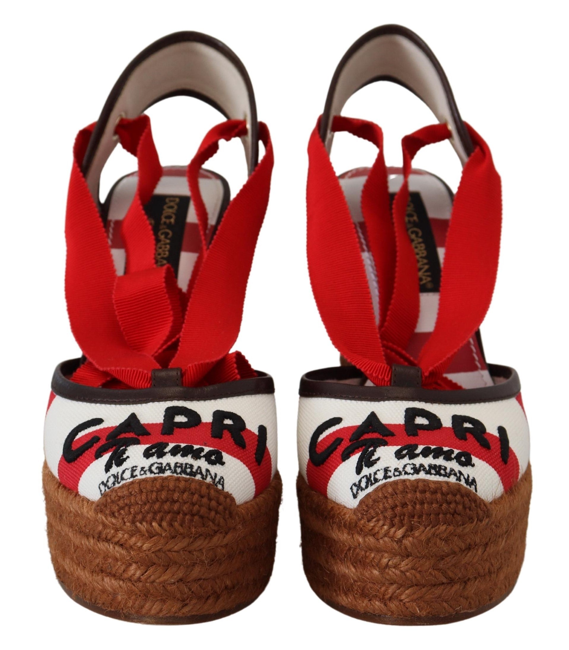 Dolce & Gabbana Multicolor Wedges Lace Up Strap Logo Print Sandals - DEA STILOSA MILANO