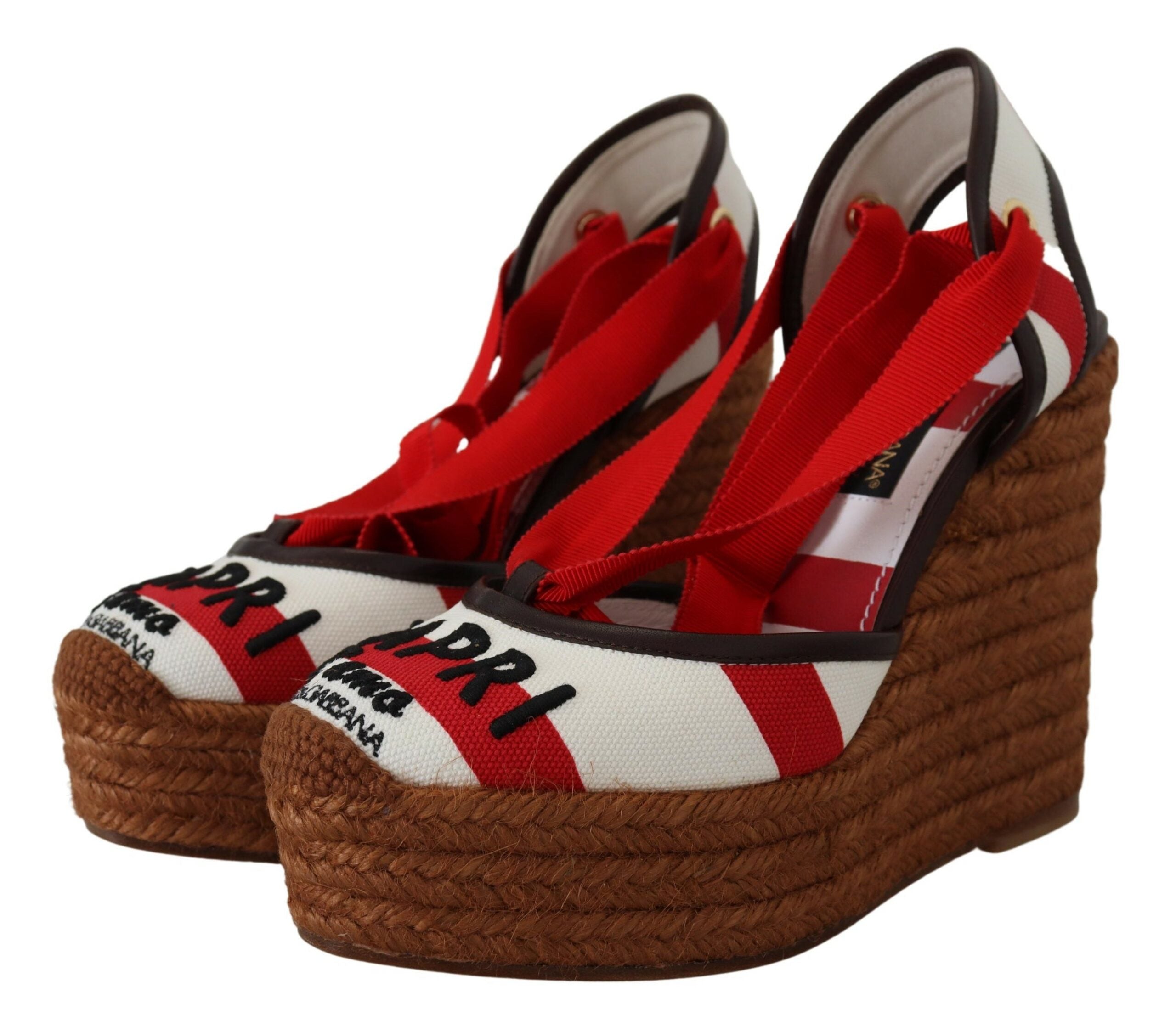 Dolce & Gabbana Multicolor Wedges Lace Up Strap Logo Print Sandals - DEA STILOSA MILANO