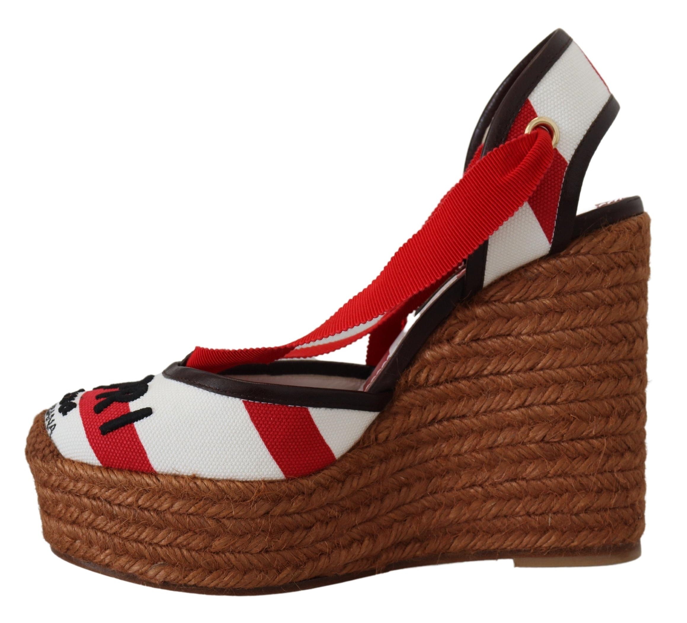 Dolce & Gabbana Multicolor Wedges Lace Up Strap Logo Print Sandals - DEA STILOSA MILANO
