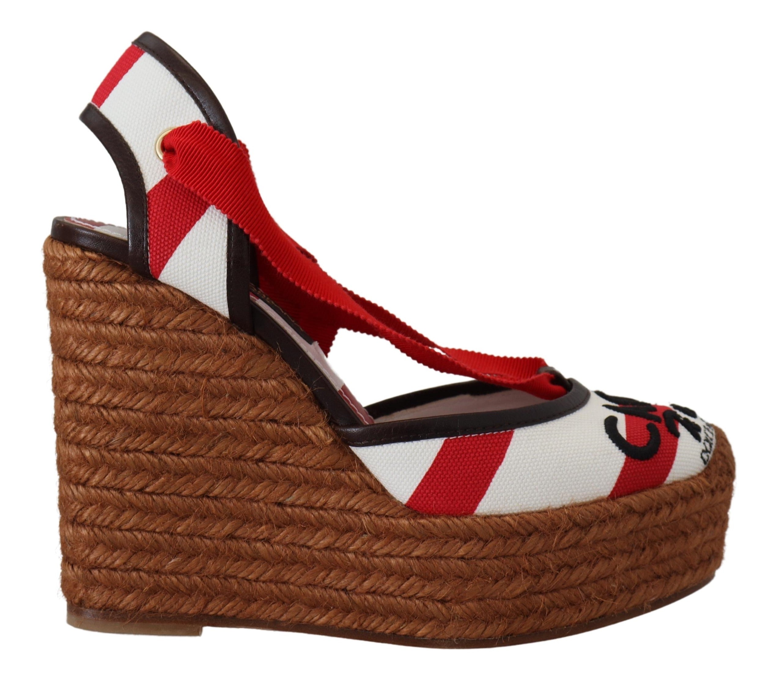 Dolce & Gabbana Multicolor Wedges Lace Up Strap Logo Print Sandals - DEA STILOSA MILANO