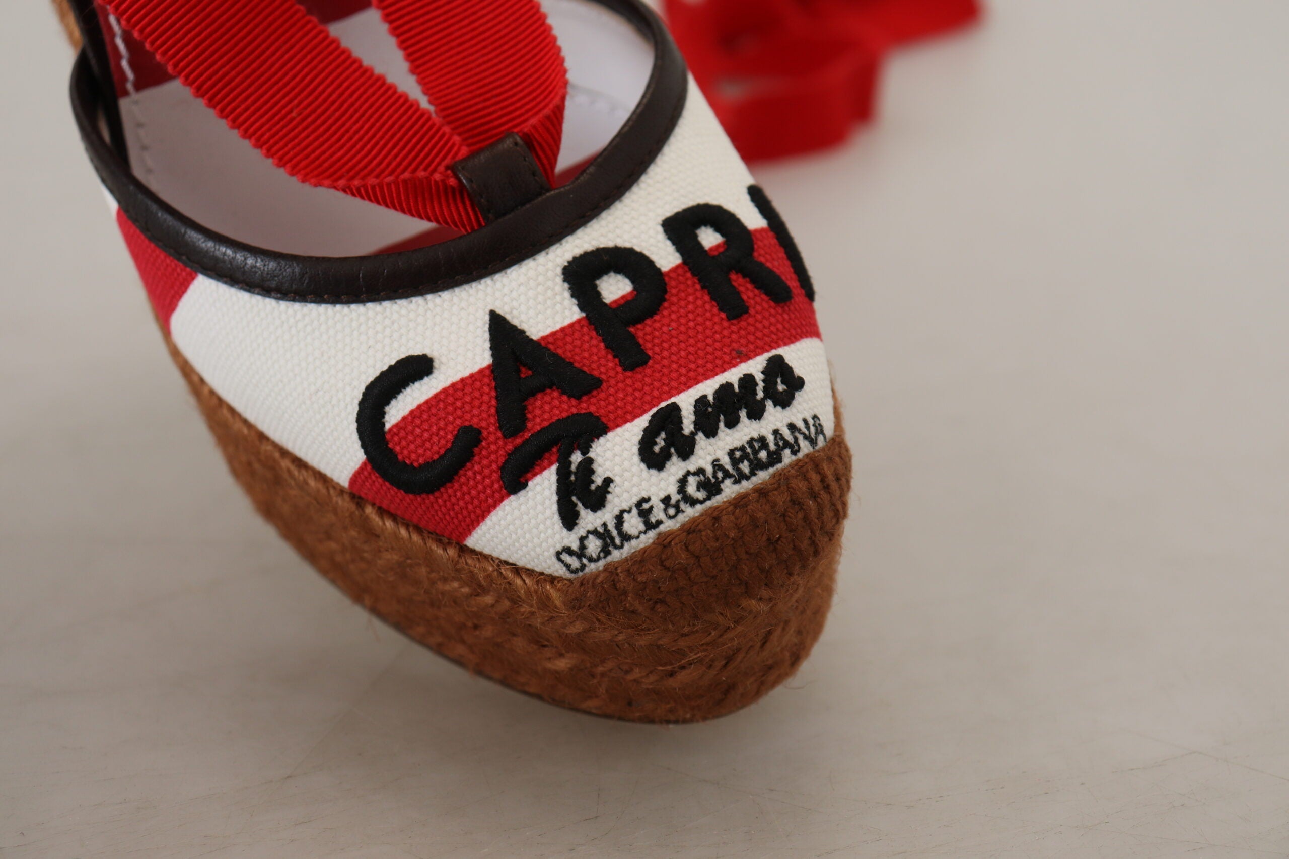 Dolce & Gabbana Multicolor Wedges Lace Up Strap Logo Print Sandals - DEA STILOSA MILANO