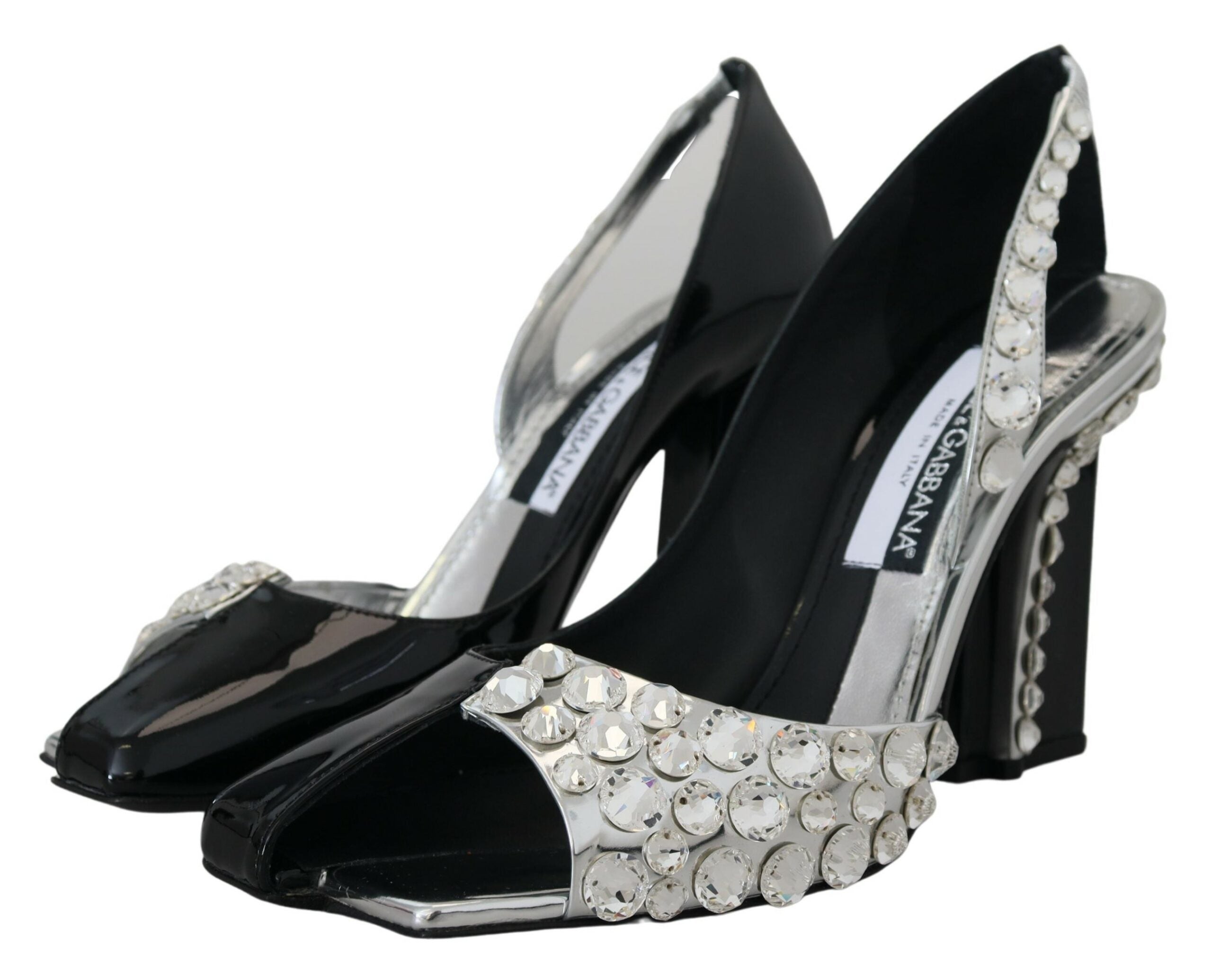 Dolce & Gabbana Black Silver Crystal Double Design High Heels Shoes - DEA STILOSA MILANO