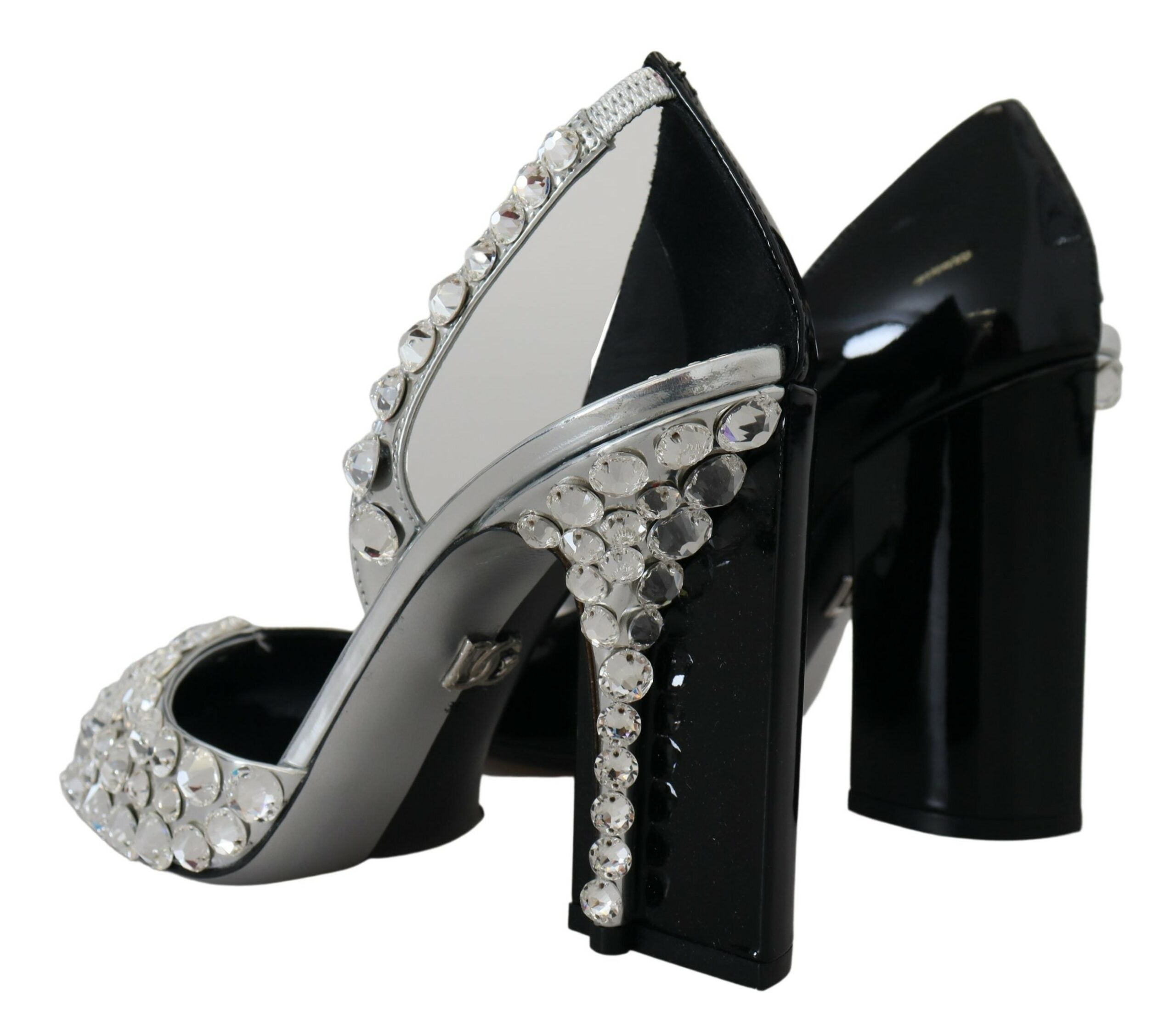 Dolce & Gabbana Black Silver Crystal Double Design High Heels Shoes - DEA STILOSA MILANO