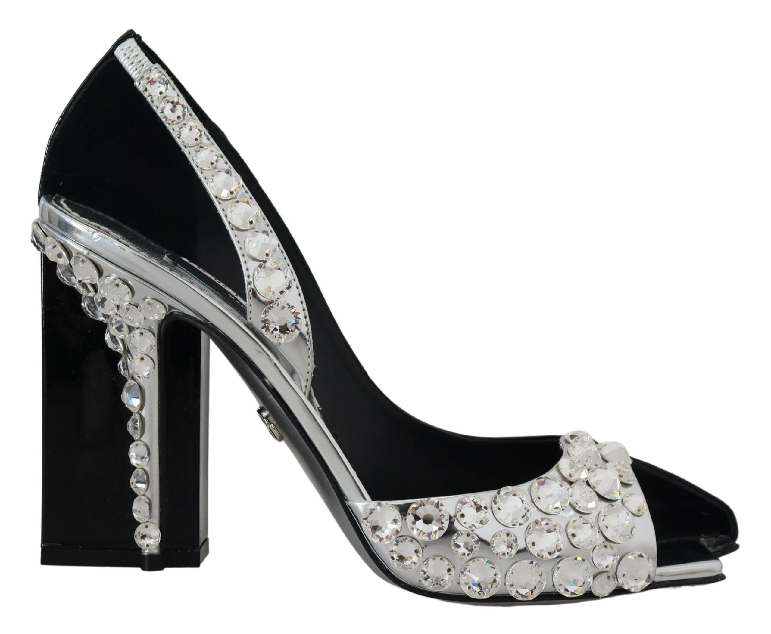 Dolce & Gabbana Black Silver Crystal Double Design High Heels Shoes - DEA STILOSA MILANO