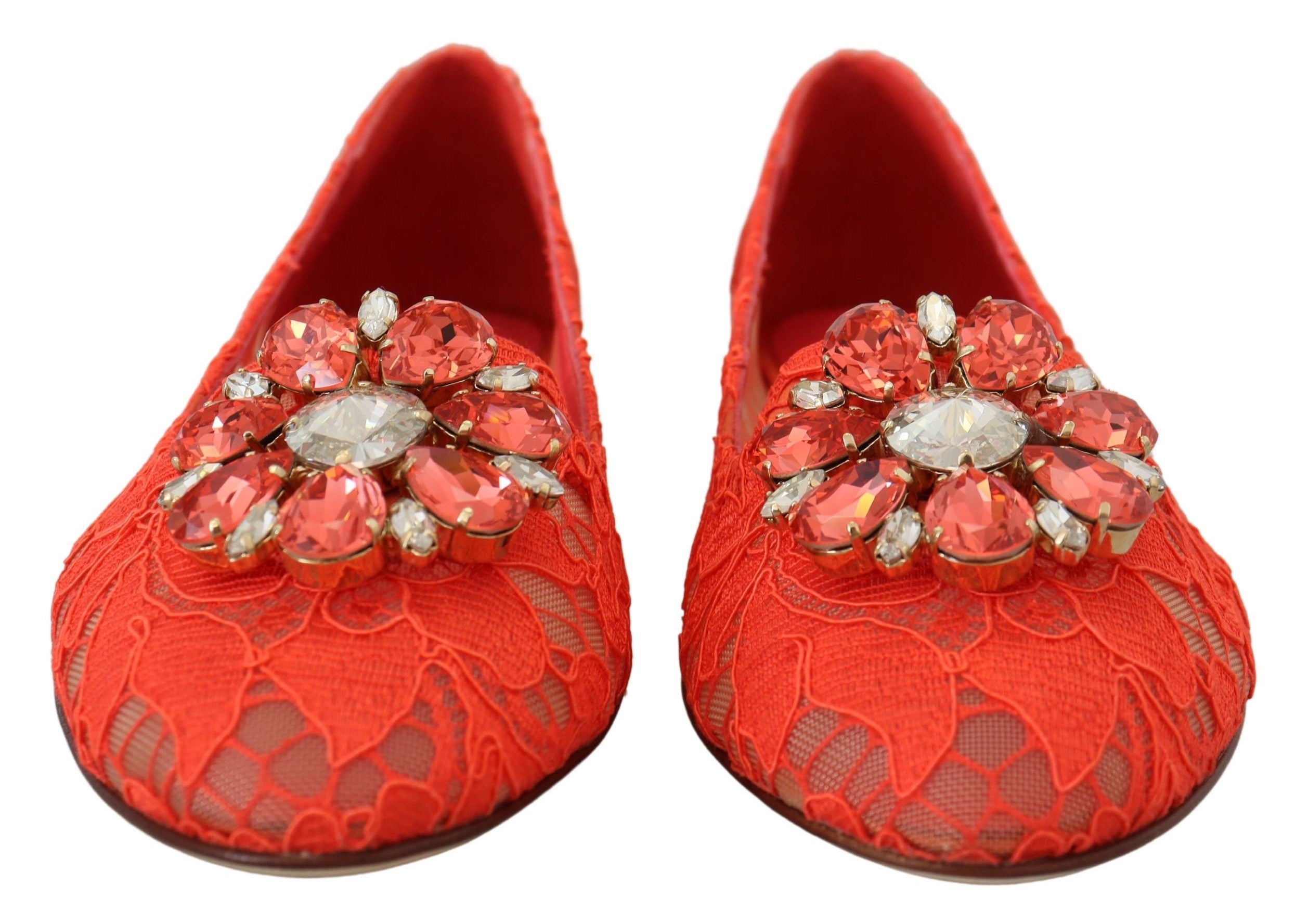 Dolce & Gabbana Red Taormina Lace Crystals Ballet Flats Shoes - DEA STILOSA MILANO