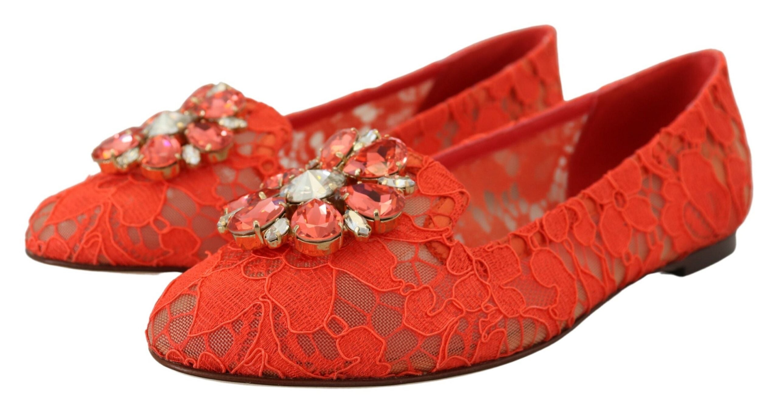 Dolce & Gabbana Red Taormina Lace Crystals Ballet Flats Shoes - DEA STILOSA MILANO