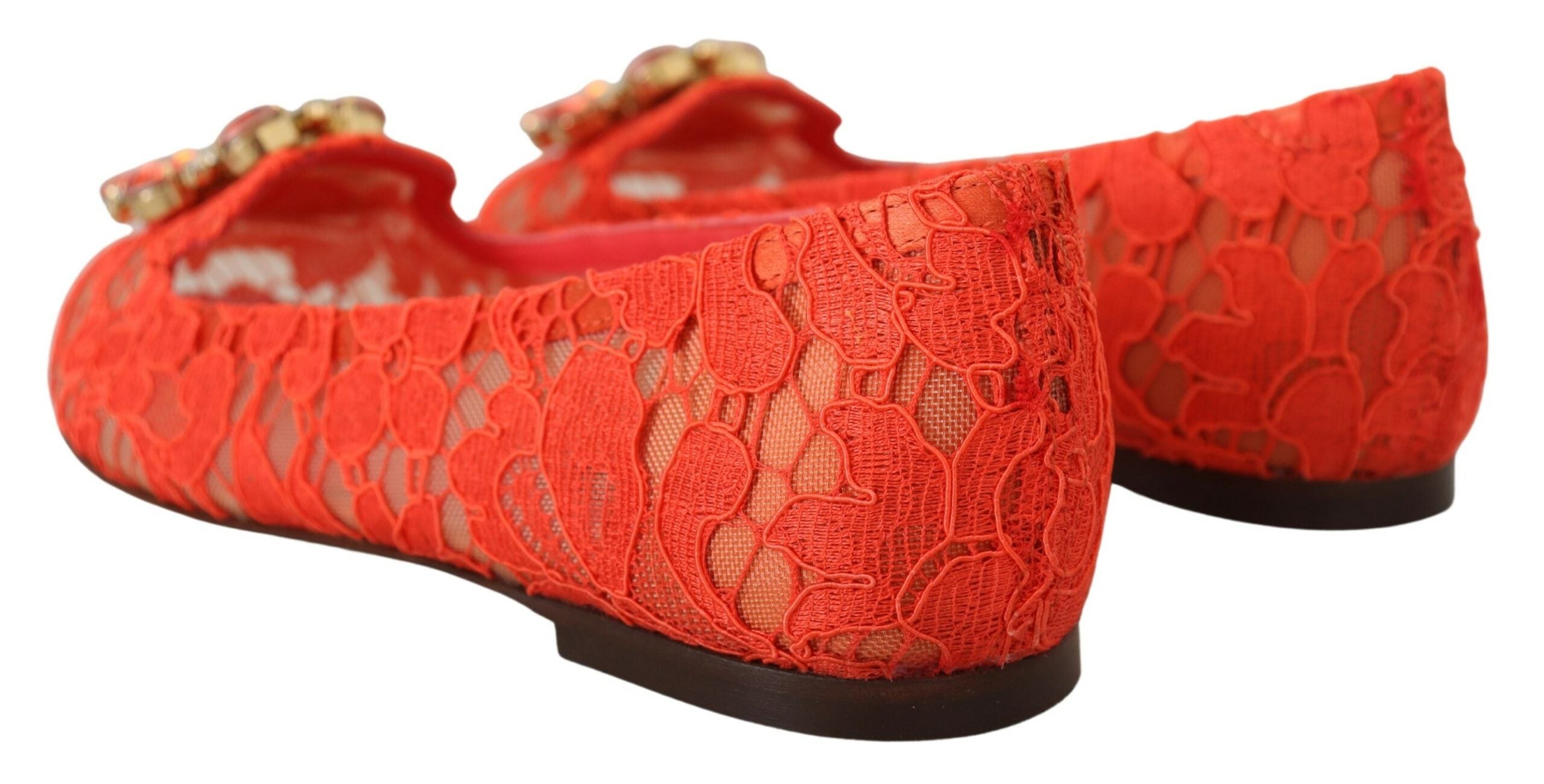 Dolce & Gabbana Red Taormina Lace Crystals Ballet Flats Shoes - DEA STILOSA MILANO