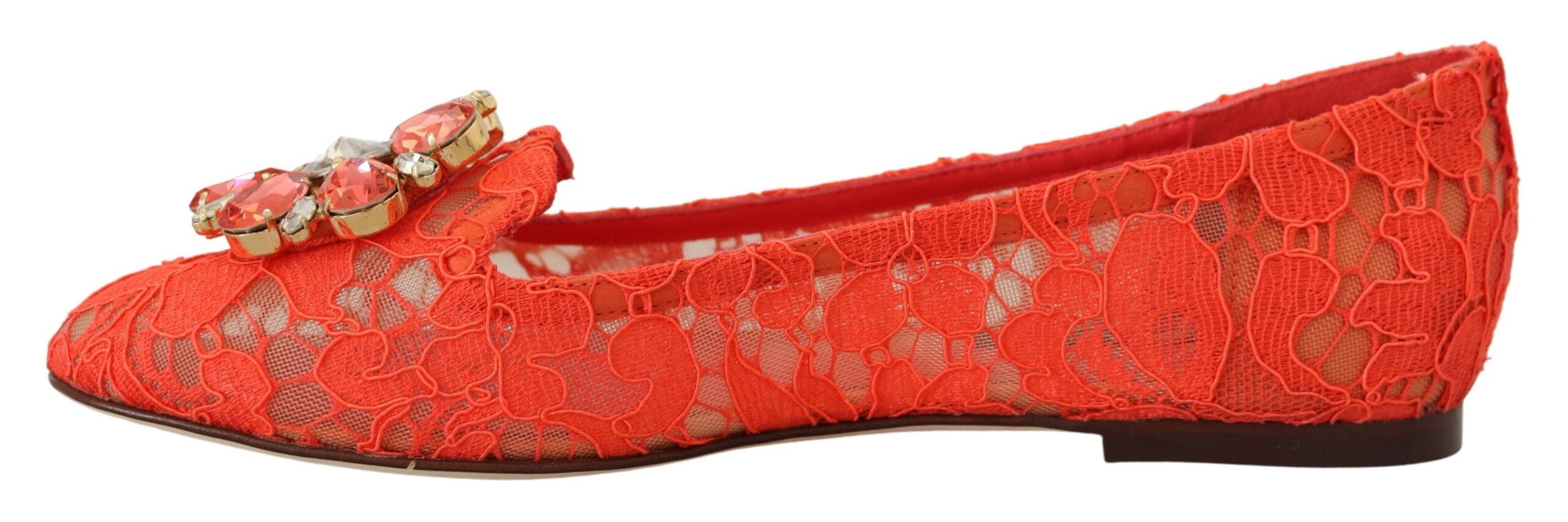 Dolce & Gabbana Red Taormina Lace Crystals Ballet Flats Shoes - DEA STILOSA MILANO