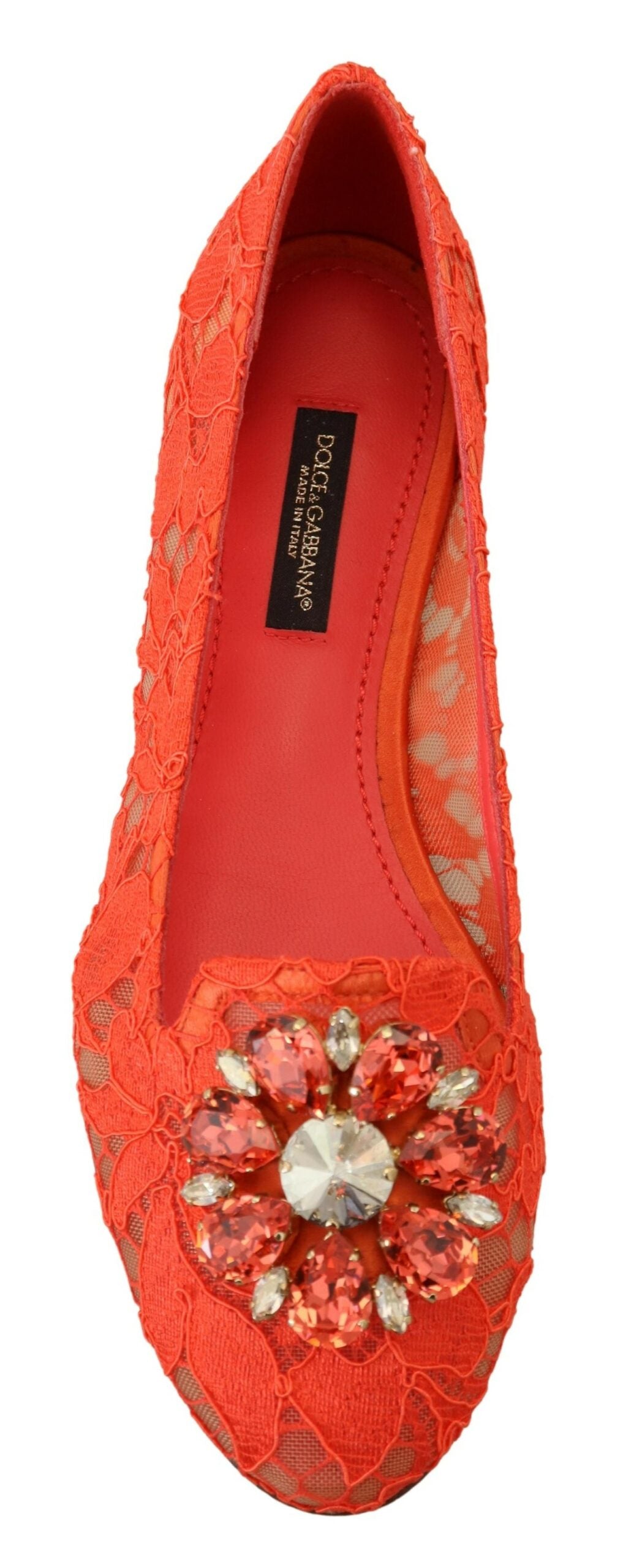 Dolce & Gabbana Red Taormina Lace Crystals Ballet Flats Shoes - DEA STILOSA MILANO