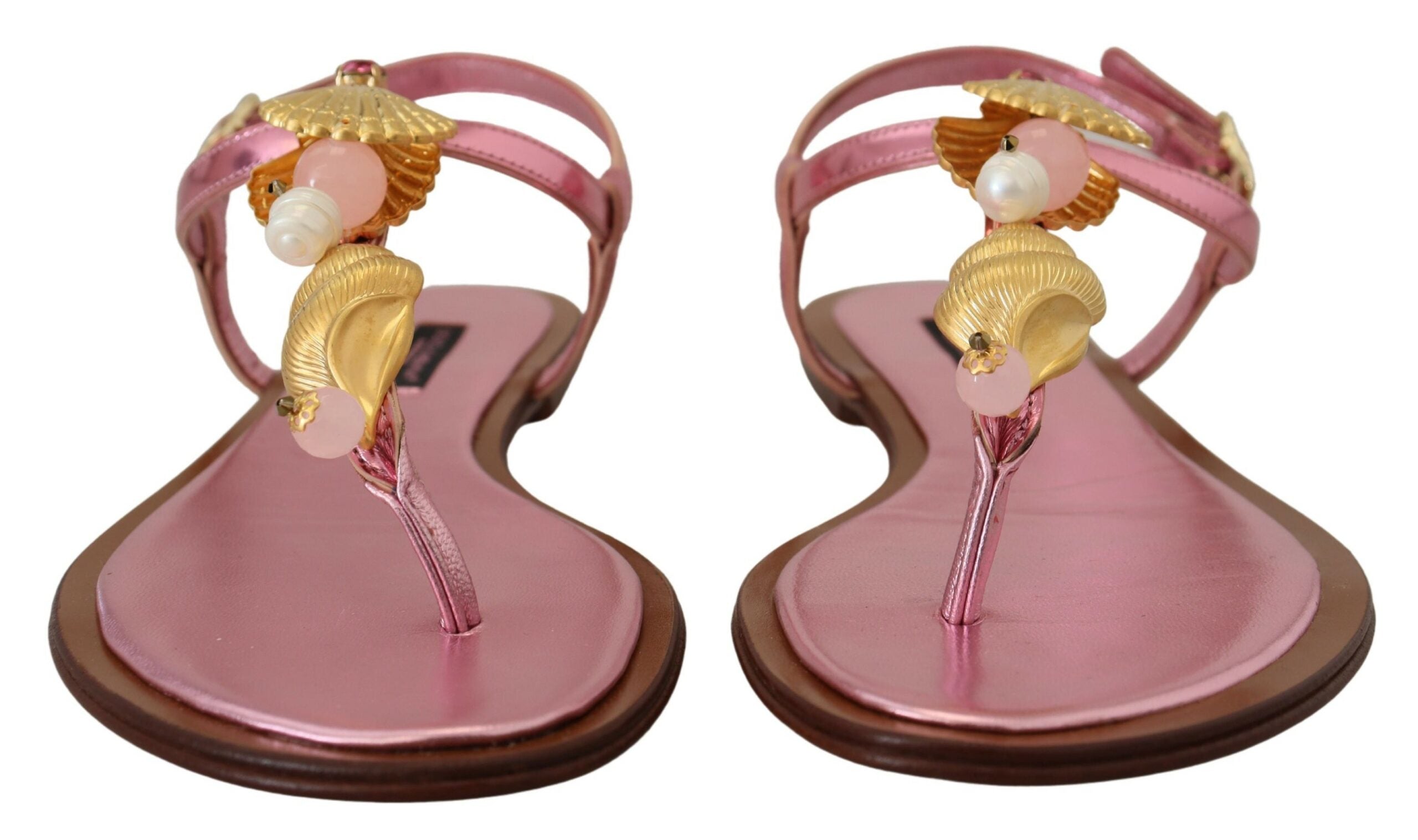 Dolce & Gabbana Pink Embellished Slides Flats Sandals Shoes - DEA STILOSA MILANO