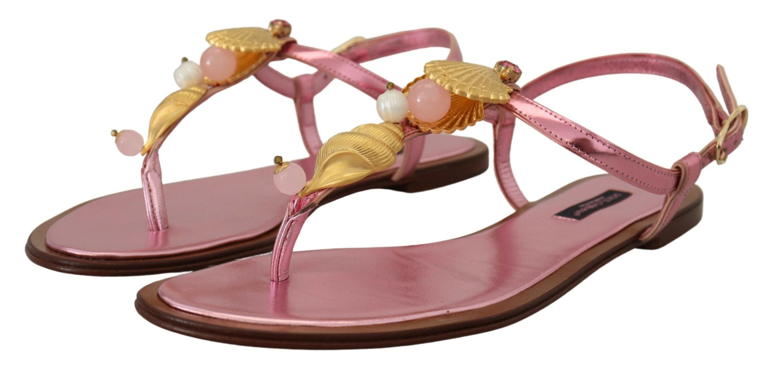 Dolce & Gabbana Pink Embellished Slides Flats Sandals Shoes - DEA STILOSA MILANO