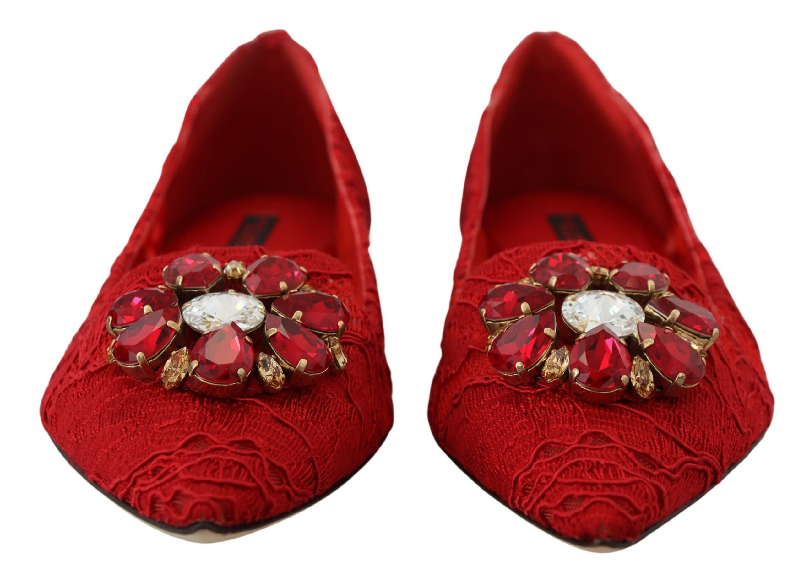 Dolce & Gabbana Red Taormina Crystals Loafers Flats Shoes - DEA STILOSA MILANO