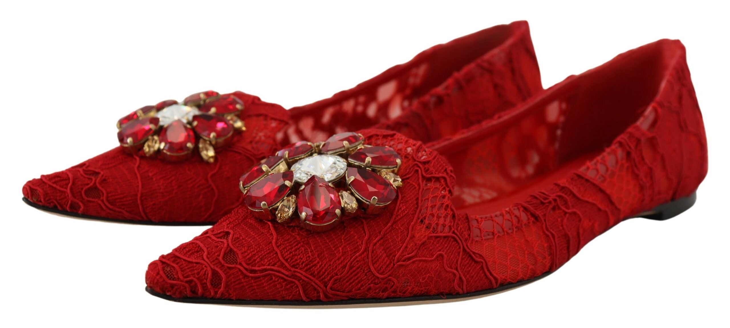 Dolce & Gabbana Red Taormina Crystals Loafers Flats Shoes - DEA STILOSA MILANO