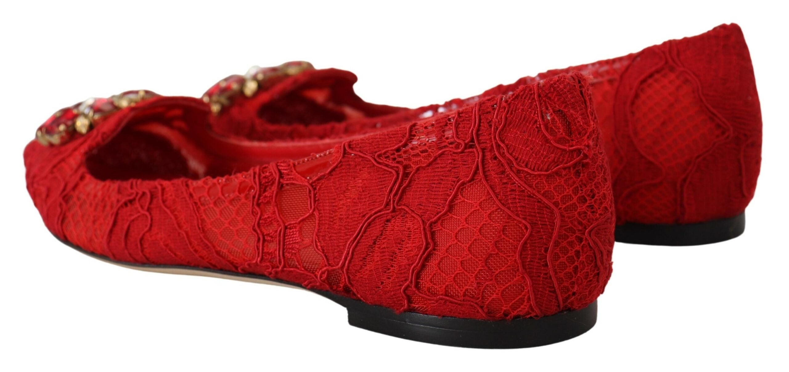 Dolce & Gabbana Red Taormina Crystals Loafers Flats Shoes - DEA STILOSA MILANO